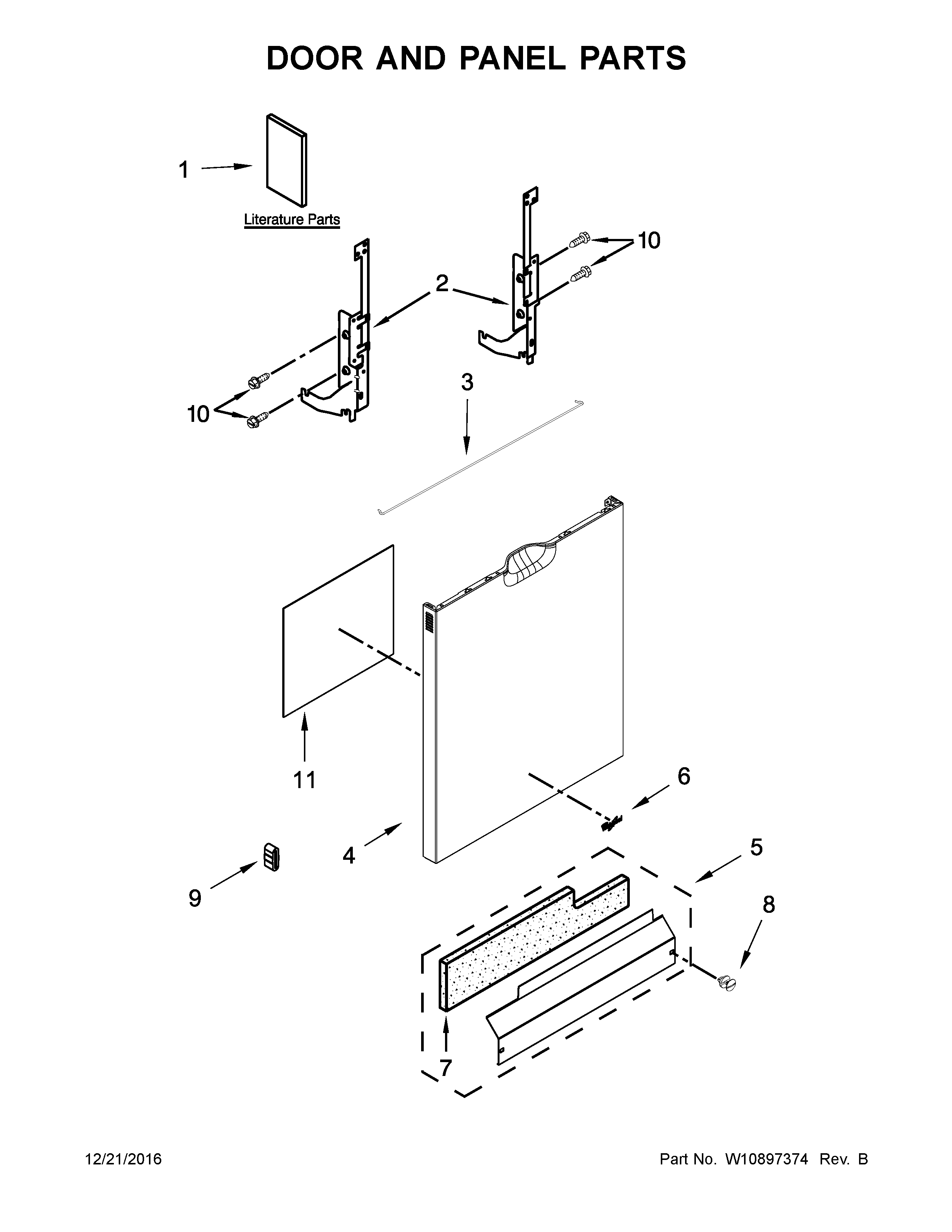 Whirlpool WDF520PADB7 door and panel parts diagram