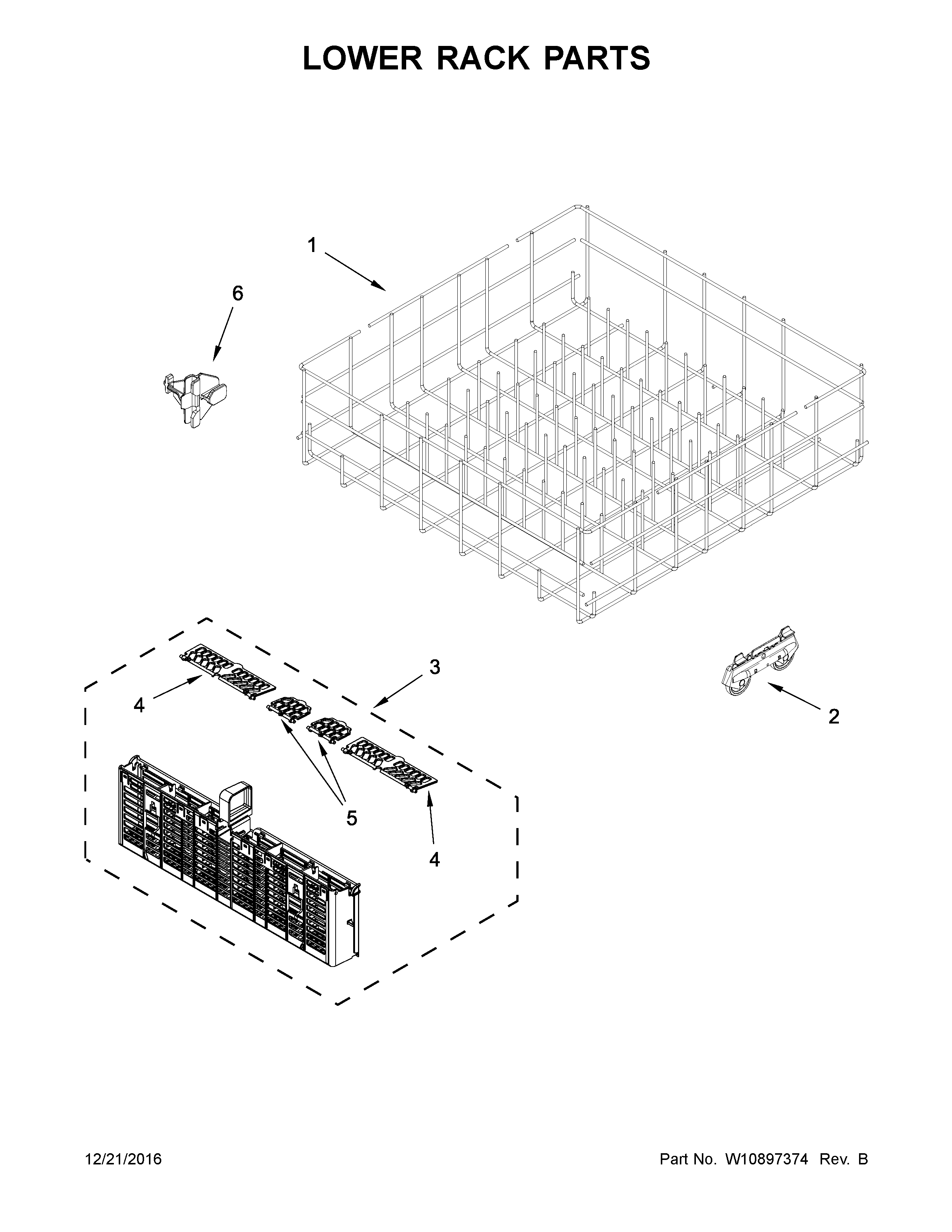 Whirlpool WDF520PADB7 lower rack parts diagram
