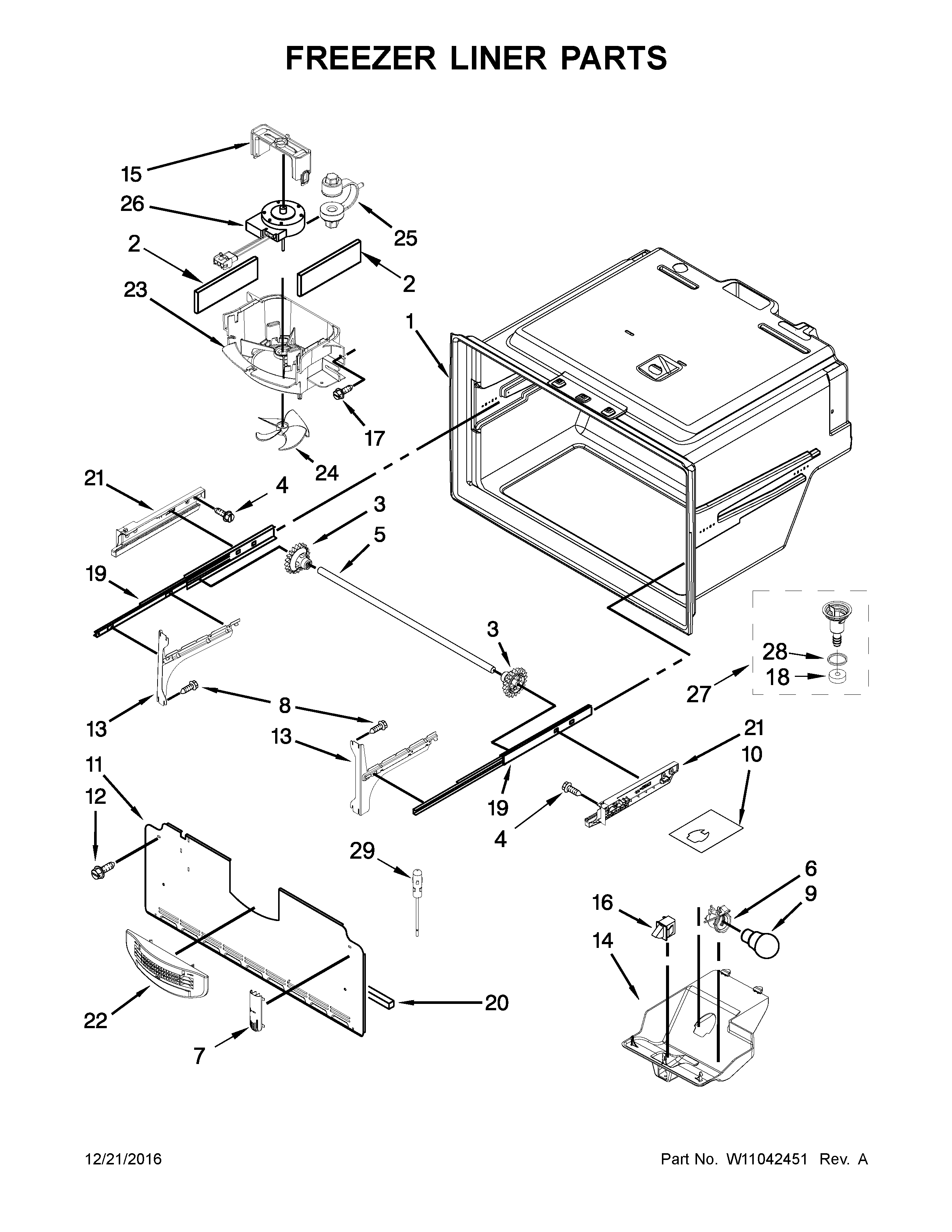 Whirlpool WRX735SDBM04 freezer liner parts diagram