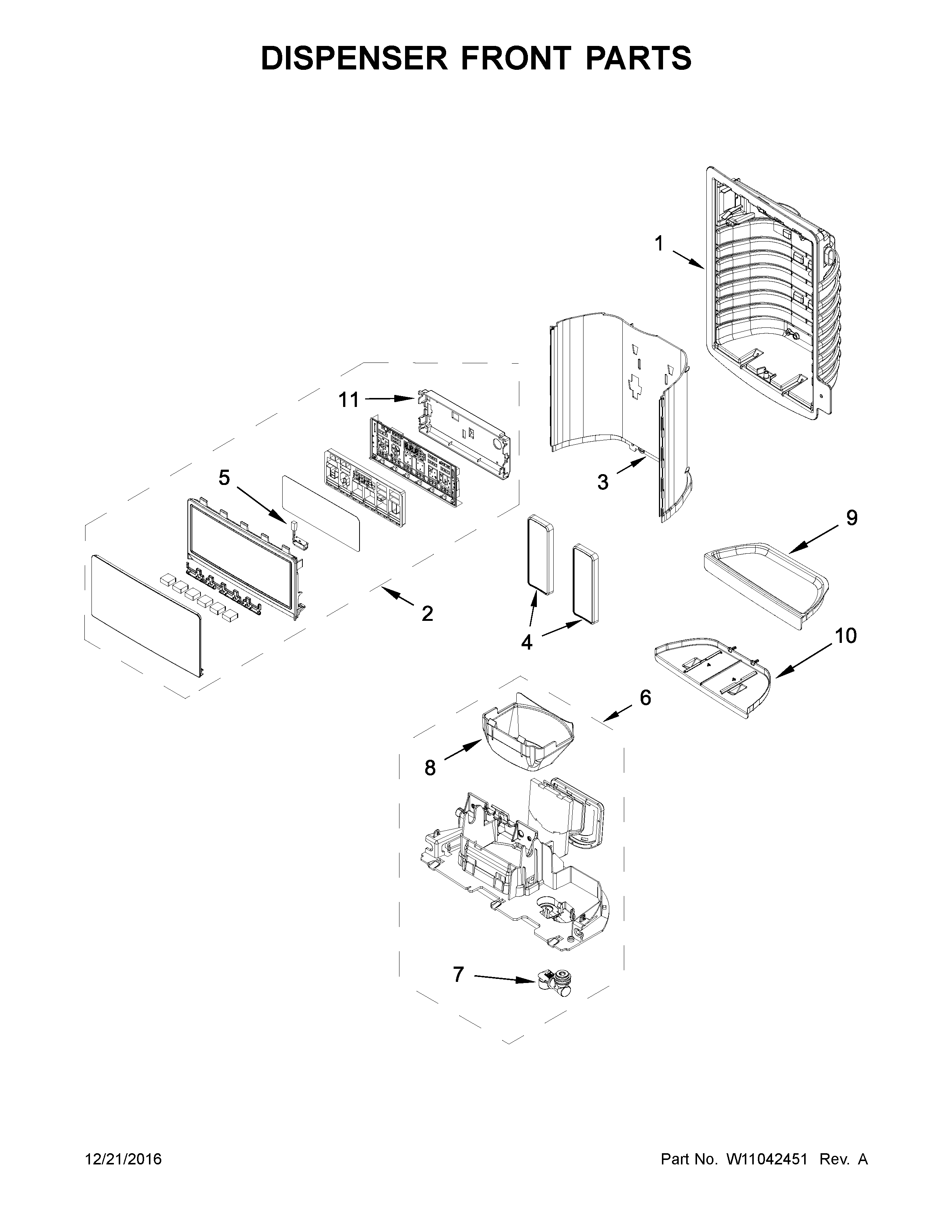 Whirlpool WRX735SDBM04 dispenser front parts diagram