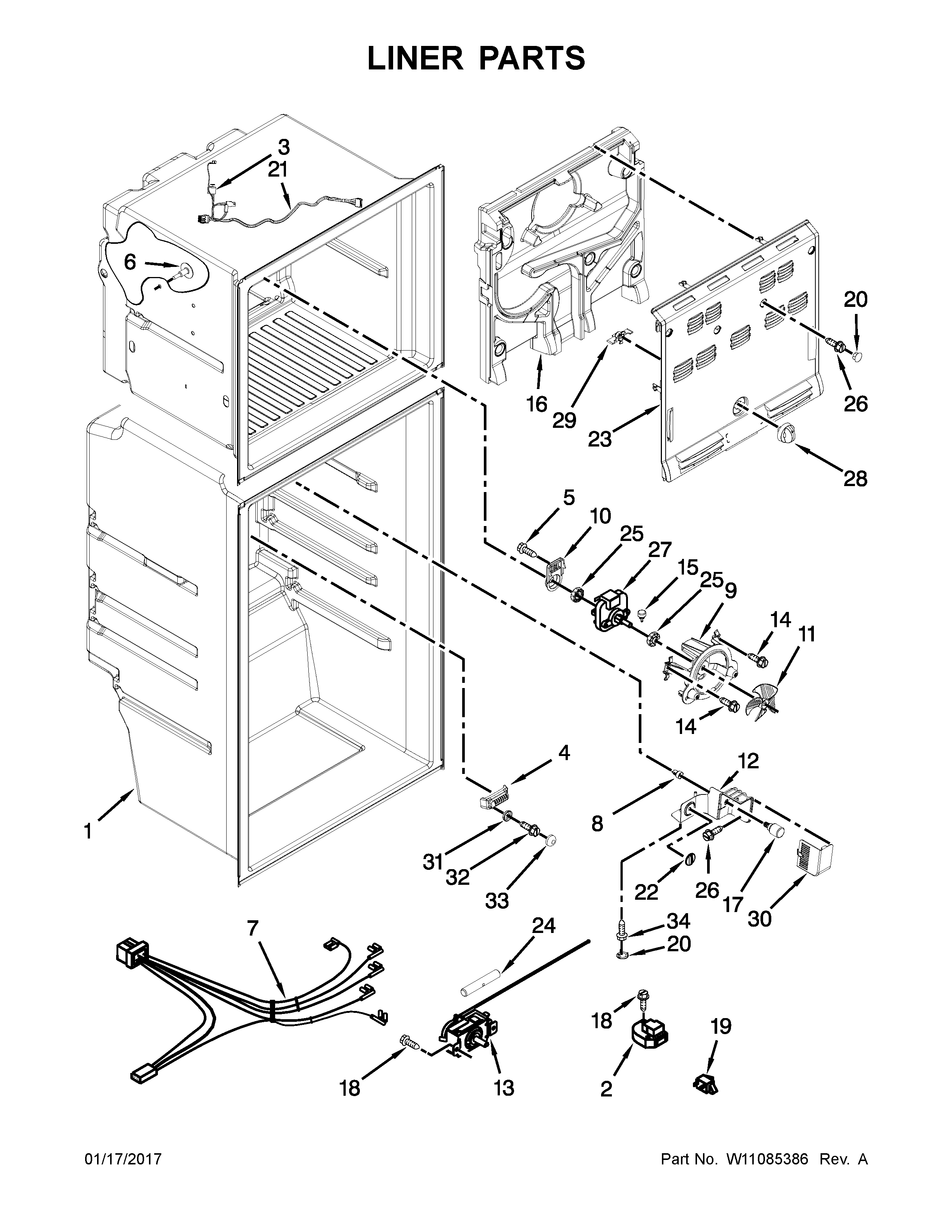 Whirlpool WRT111SFDM03 liner parts diagram
