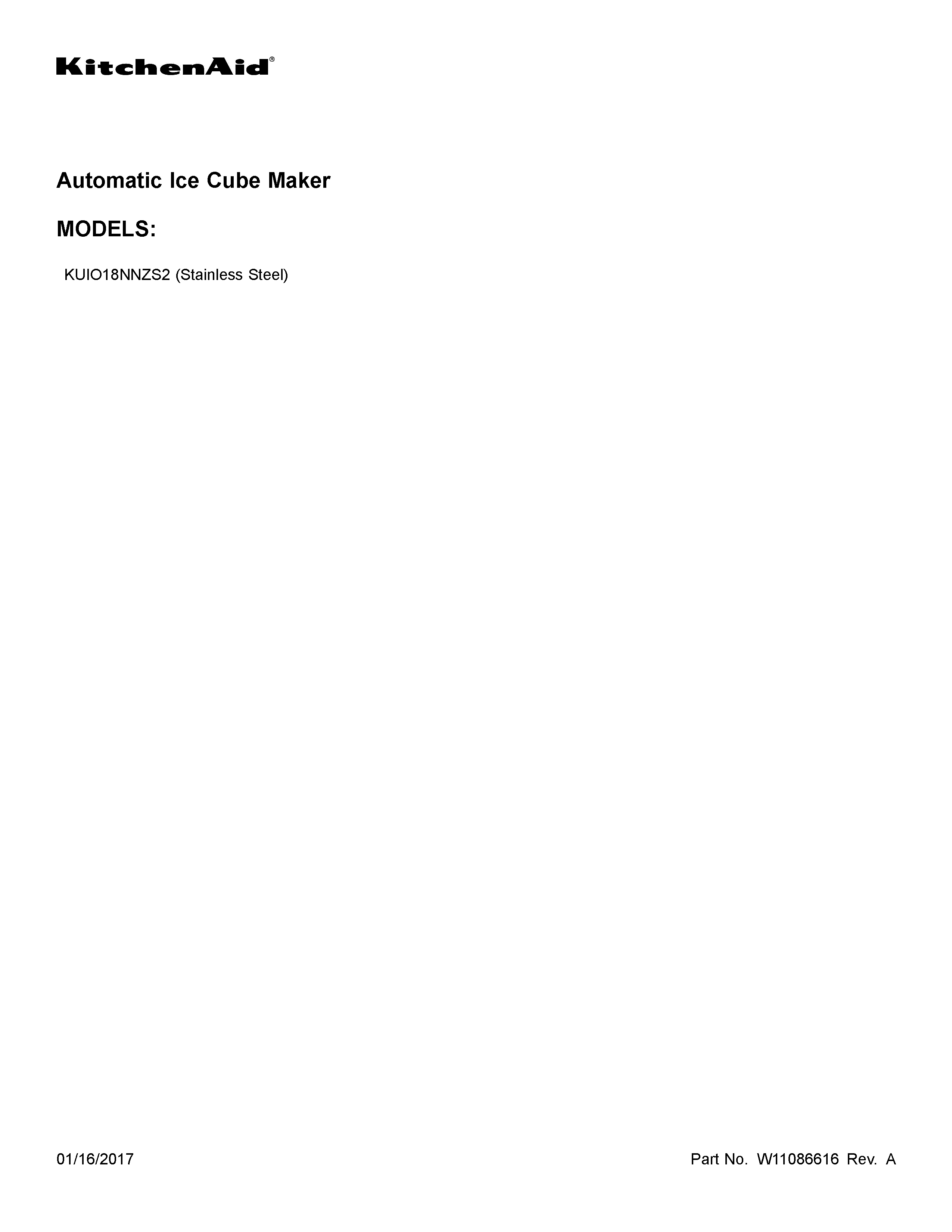 KitchenAid KUIO18NNZS2 cover sheet diagram