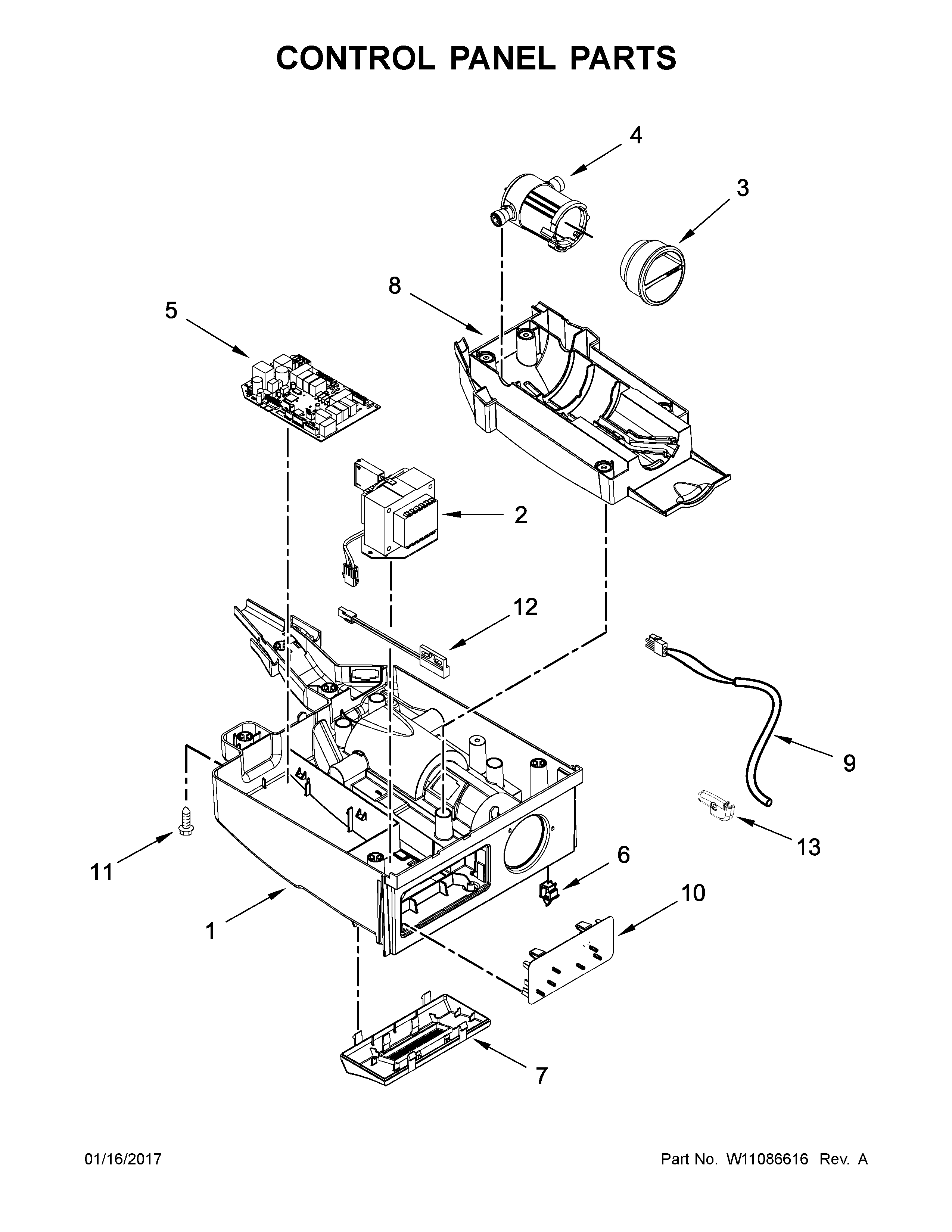 KitchenAid KUIO18NNZS2 control panel parts diagram