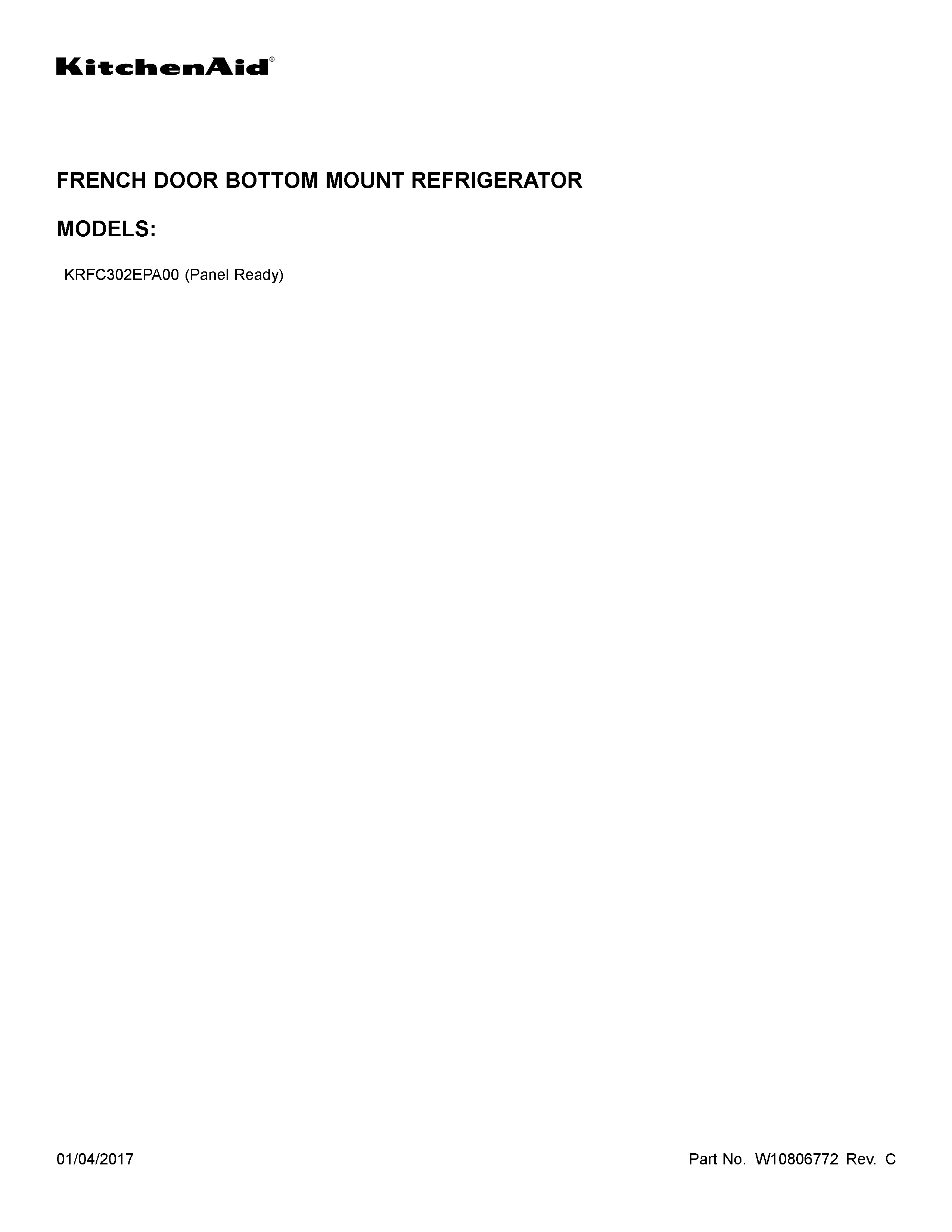 KitchenAid KRFC302EPA00 cover sheet diagram