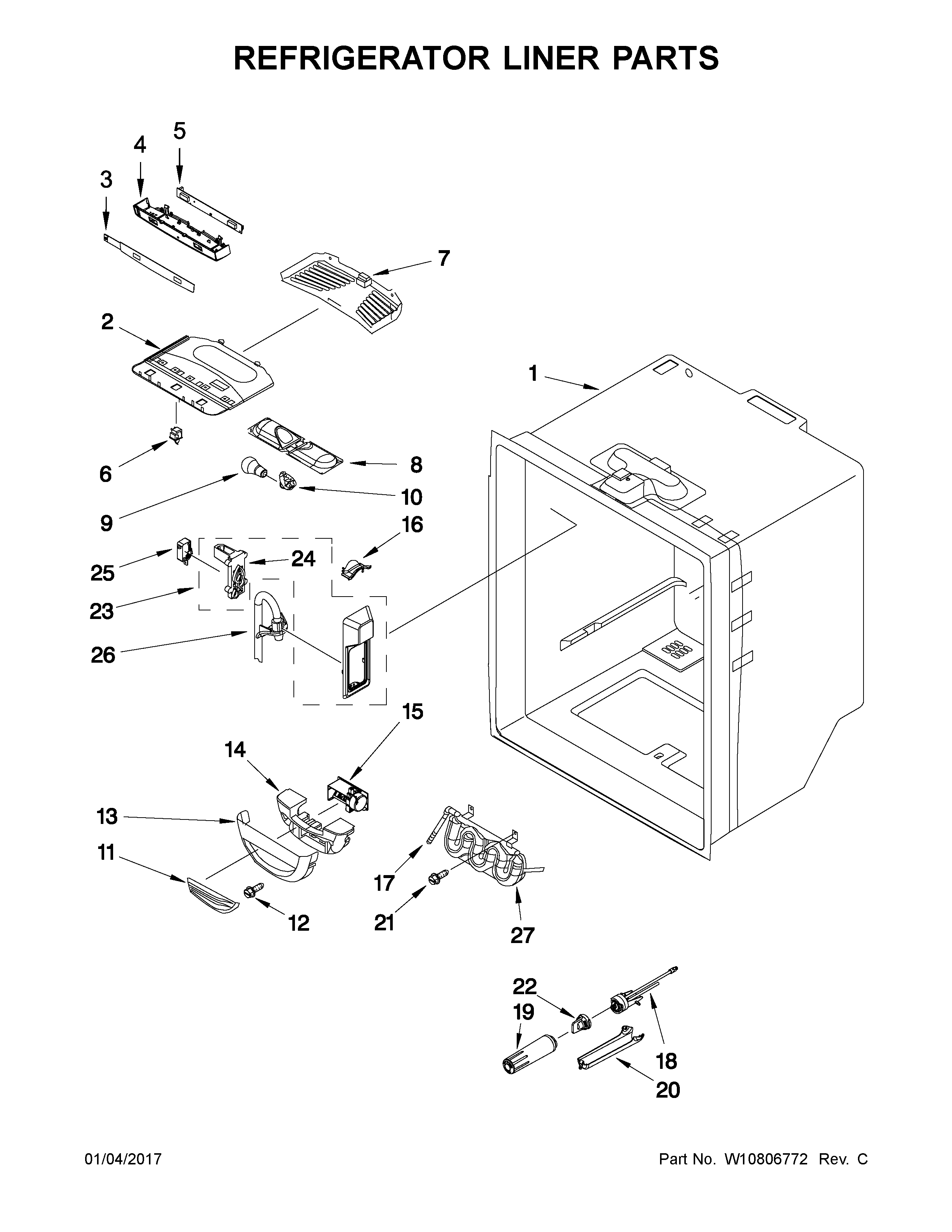 KitchenAid KRFC302EPA00 refrigerator liner parts diagram