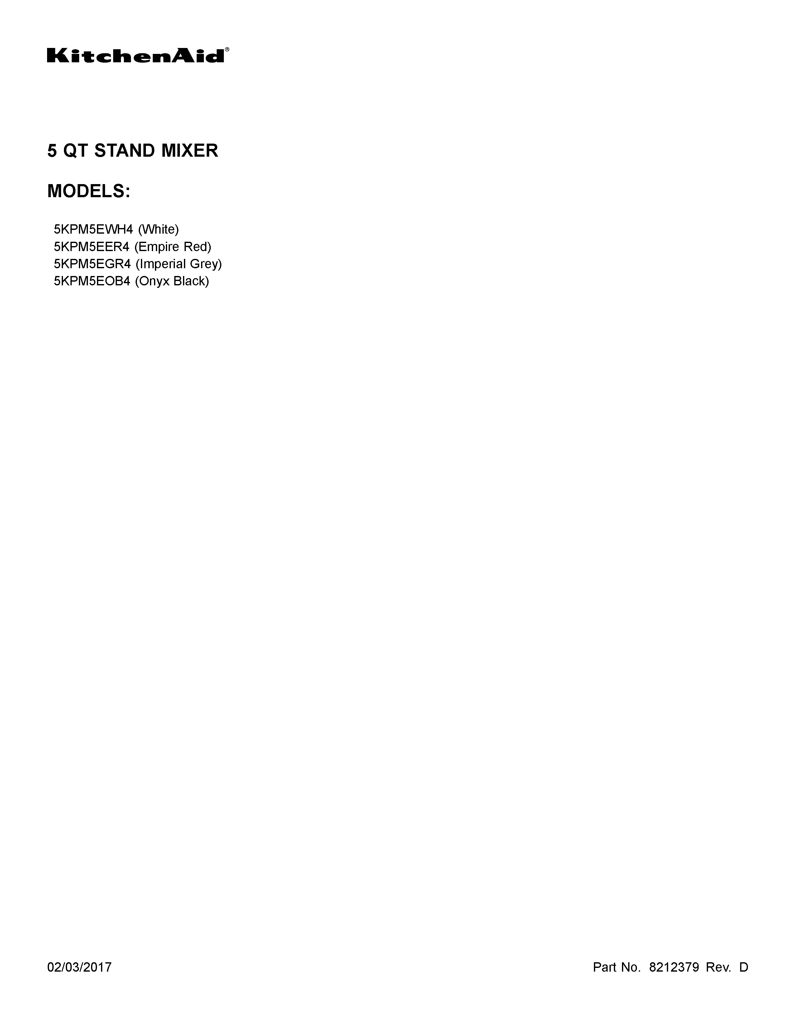 KitchenAid 5KPM5EGR4 cover sheet diagram