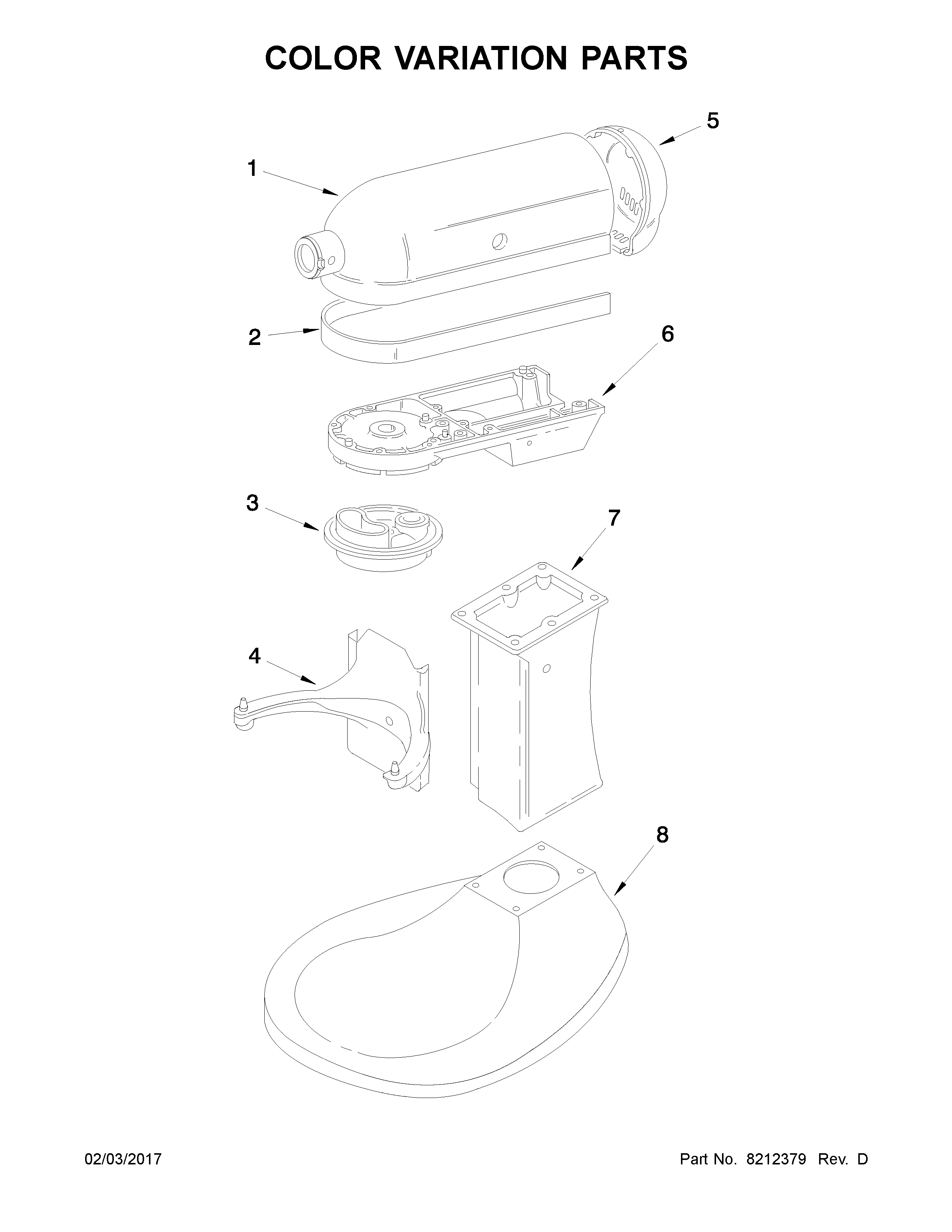 KitchenAid 5KPM5EGR4 color variation parts diagram