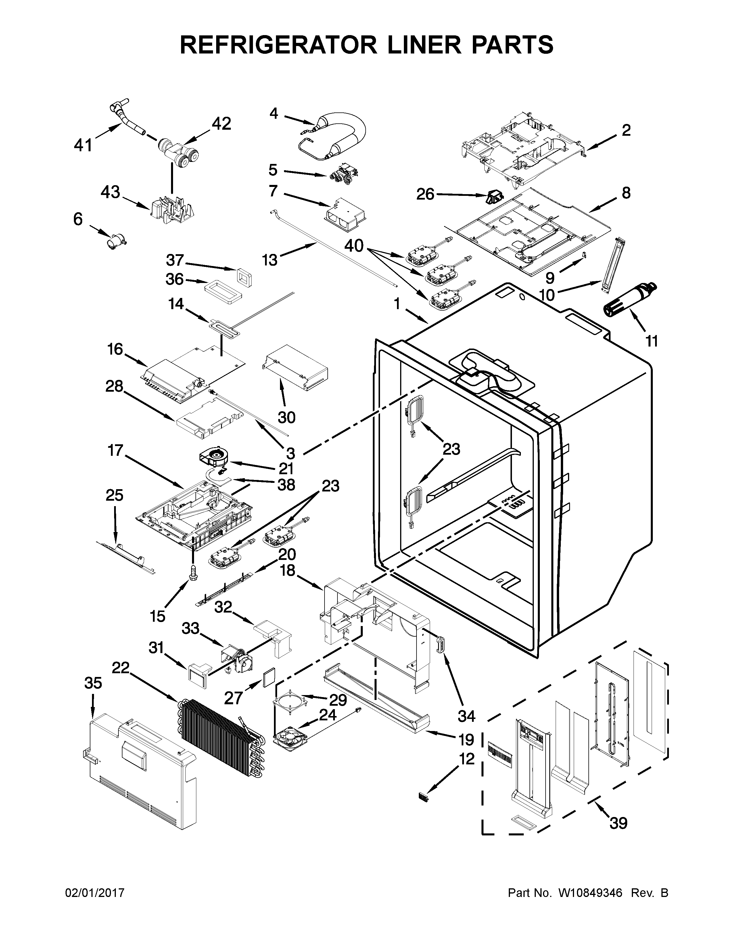 Whirlpool WRF767SDEM01 refrigerator liner parts diagram
