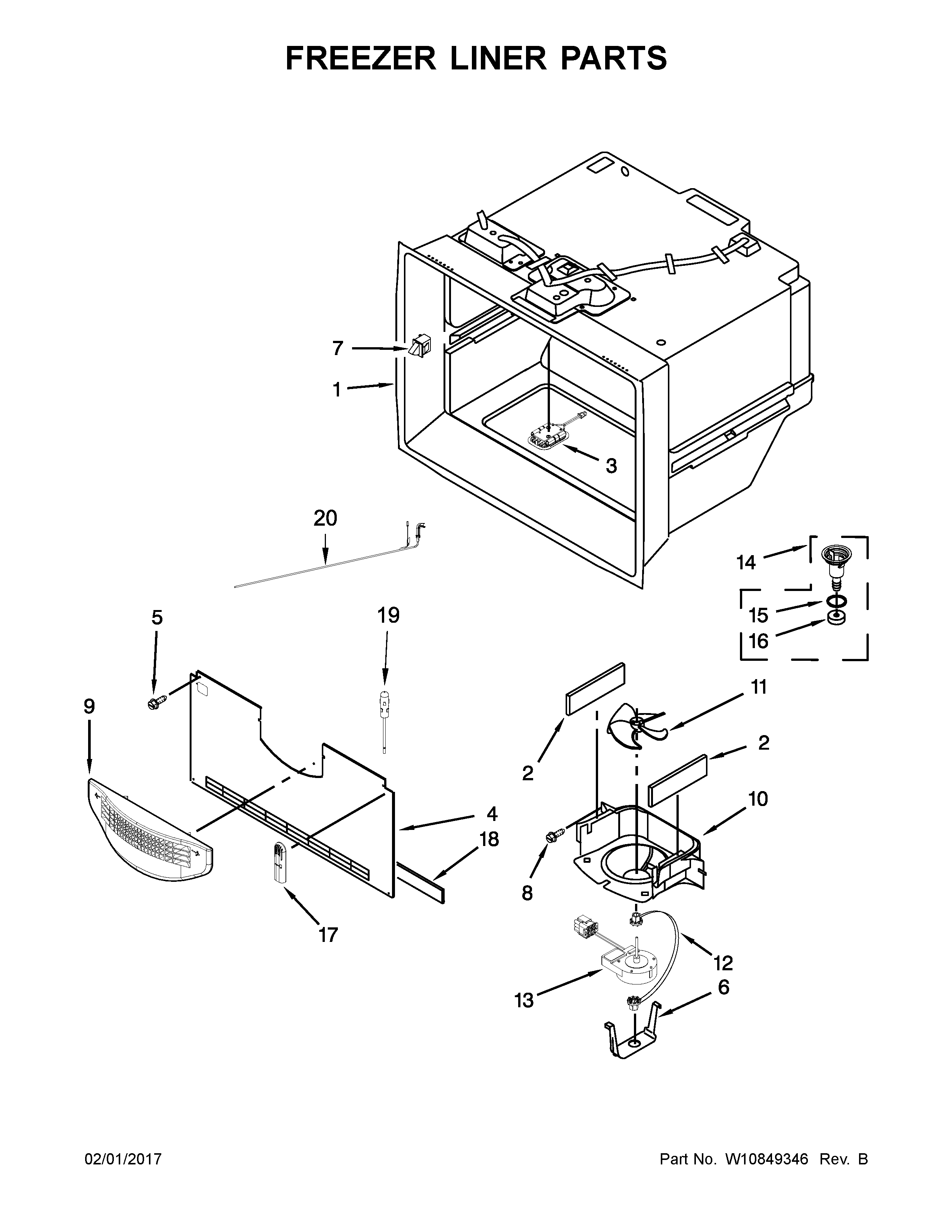 Whirlpool WRF767SDEM01 freezer liner parts diagram