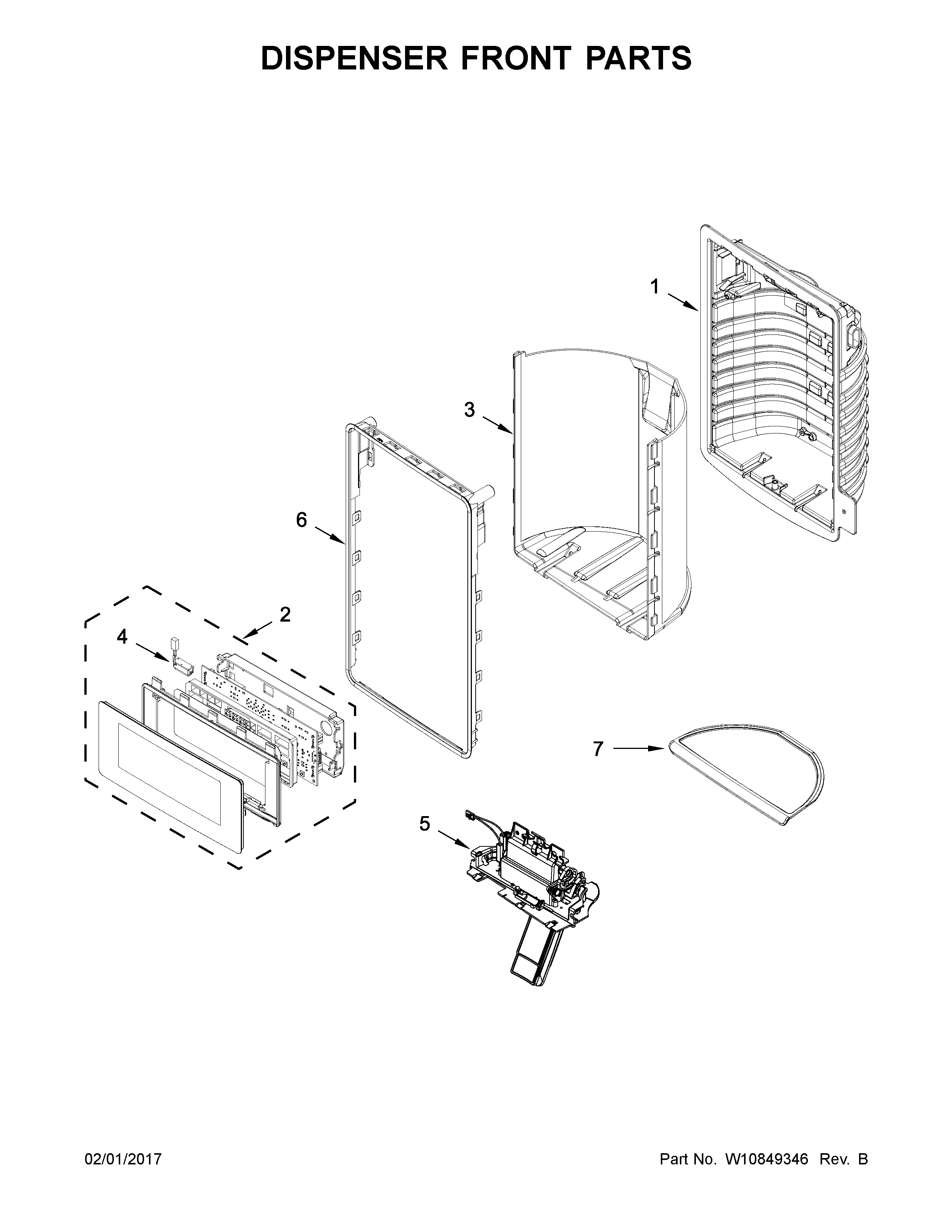 Whirlpool WRF767SDEM01 dispenser front parts diagram