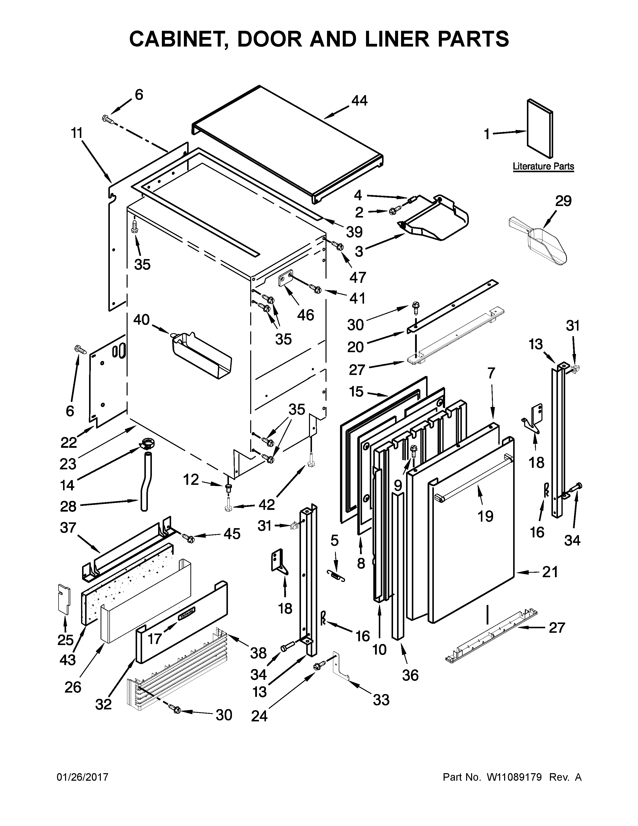 KitchenAid KUID308ESS2 cabinet, door and liner parts diagram