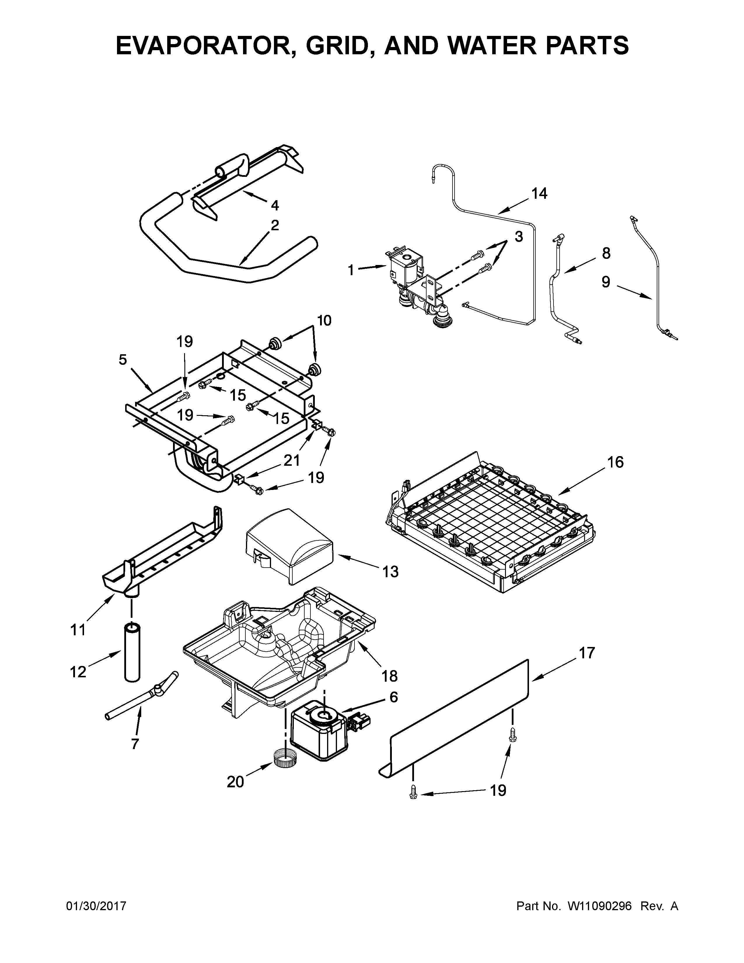 Whirlpool GI15NDXZQ2 evaporator, grid, and water parts diagram
