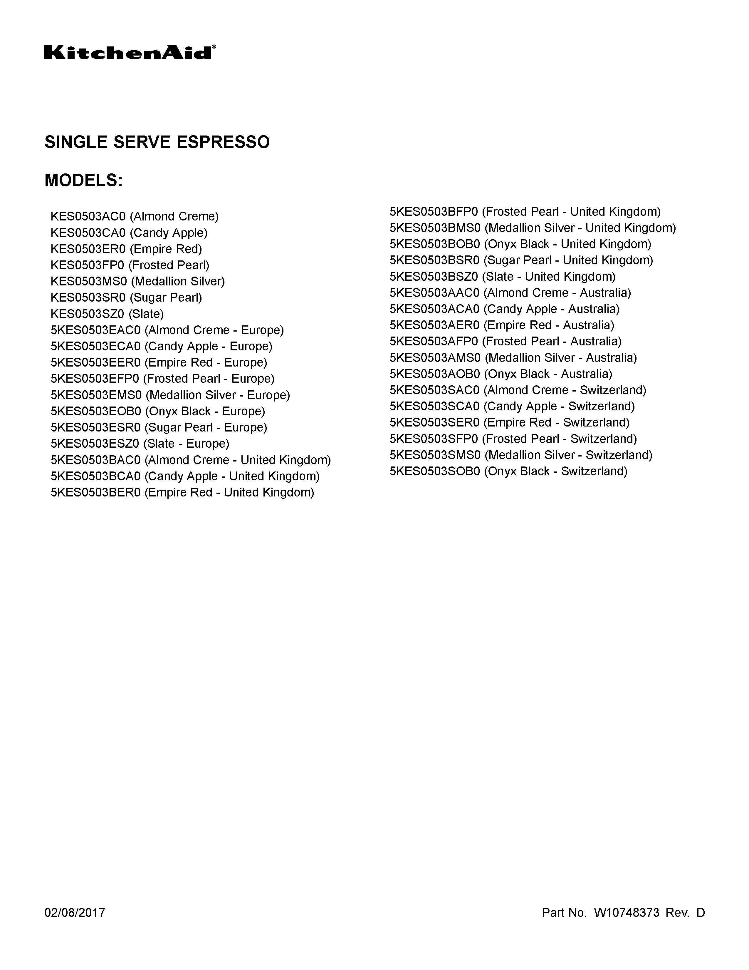 KitchenAid 5KES0503SFP0 cover sheet diagram
