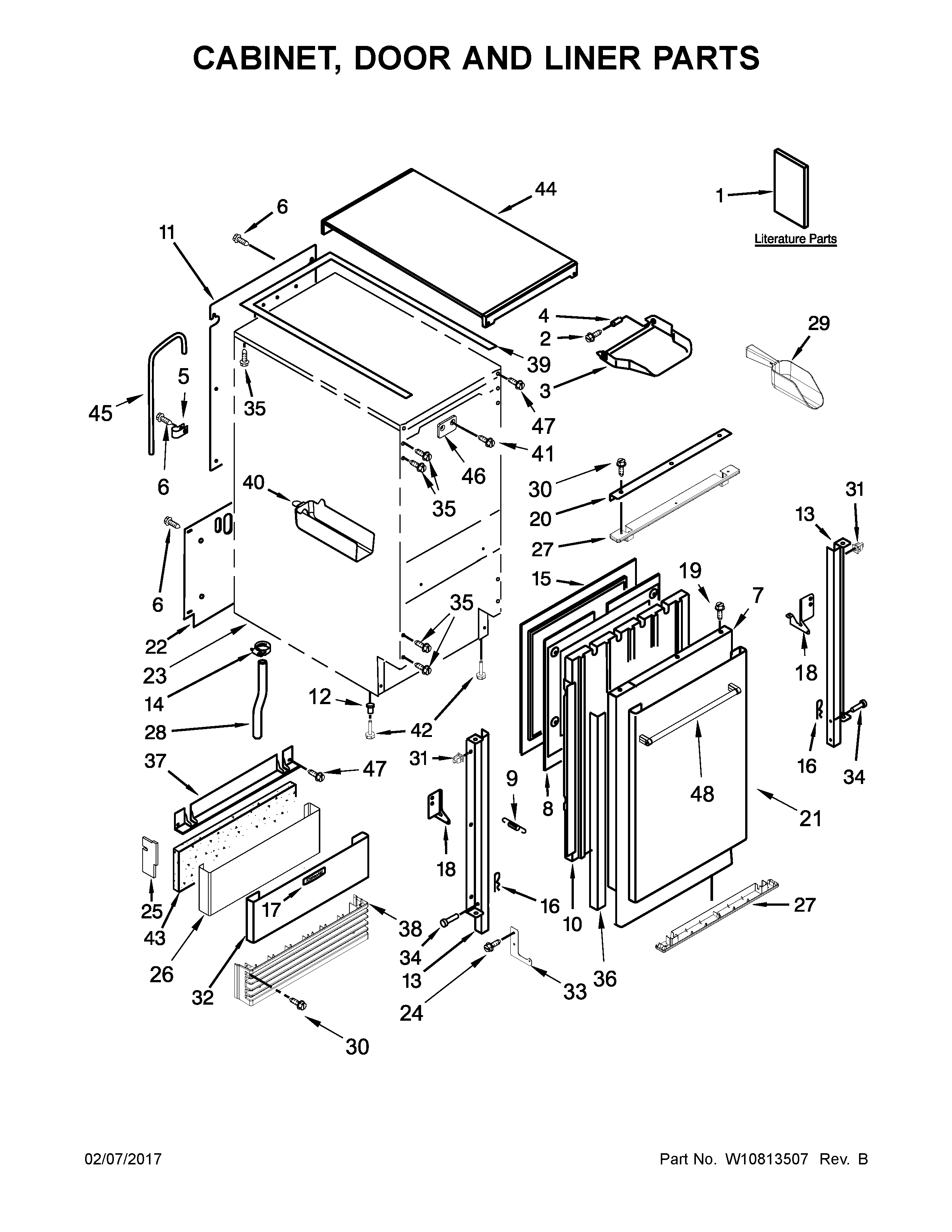 KitchenAid KUID508ESS1 cabinet, door and liner parts diagram