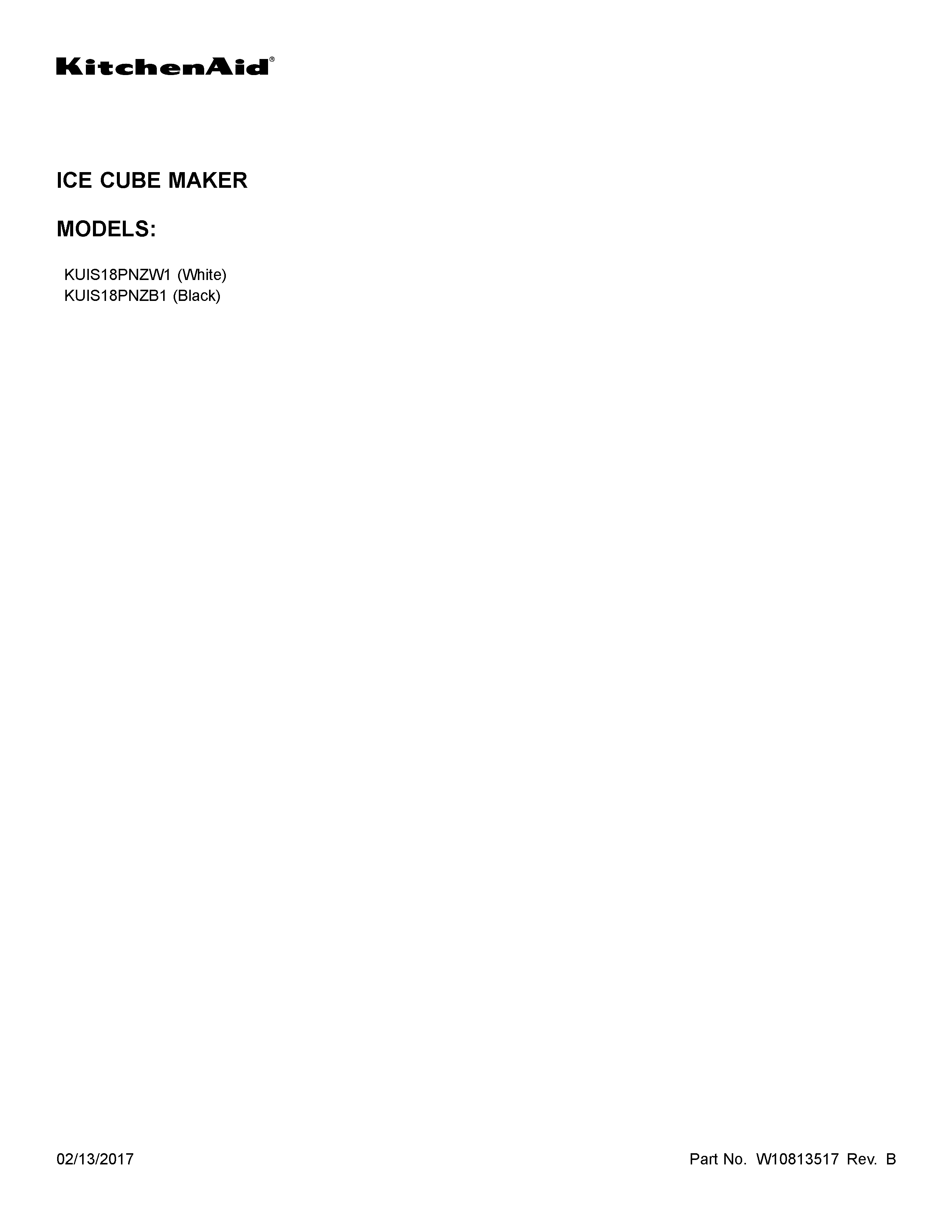 KitchenAid KUIS18PNZB1 cover sheet diagram