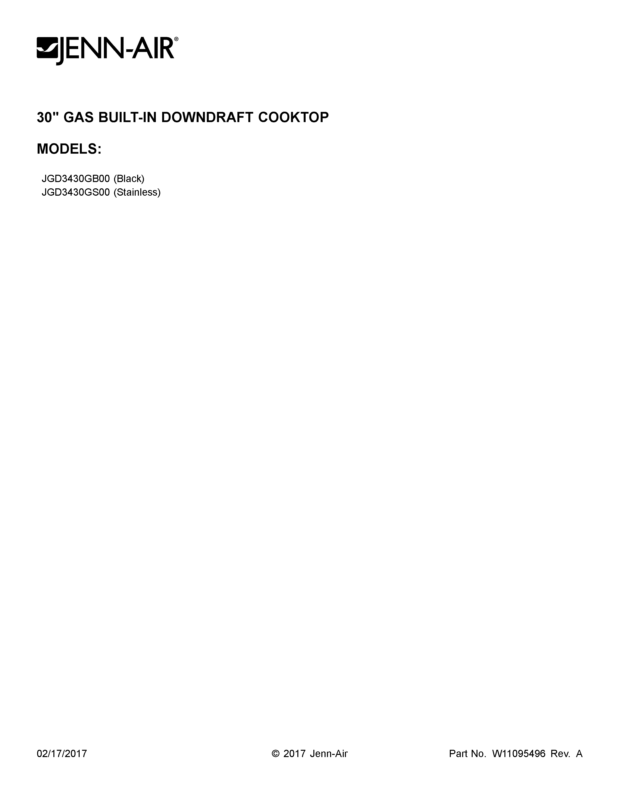 Jenn-Air JGD3430GB00 cover sheet diagram