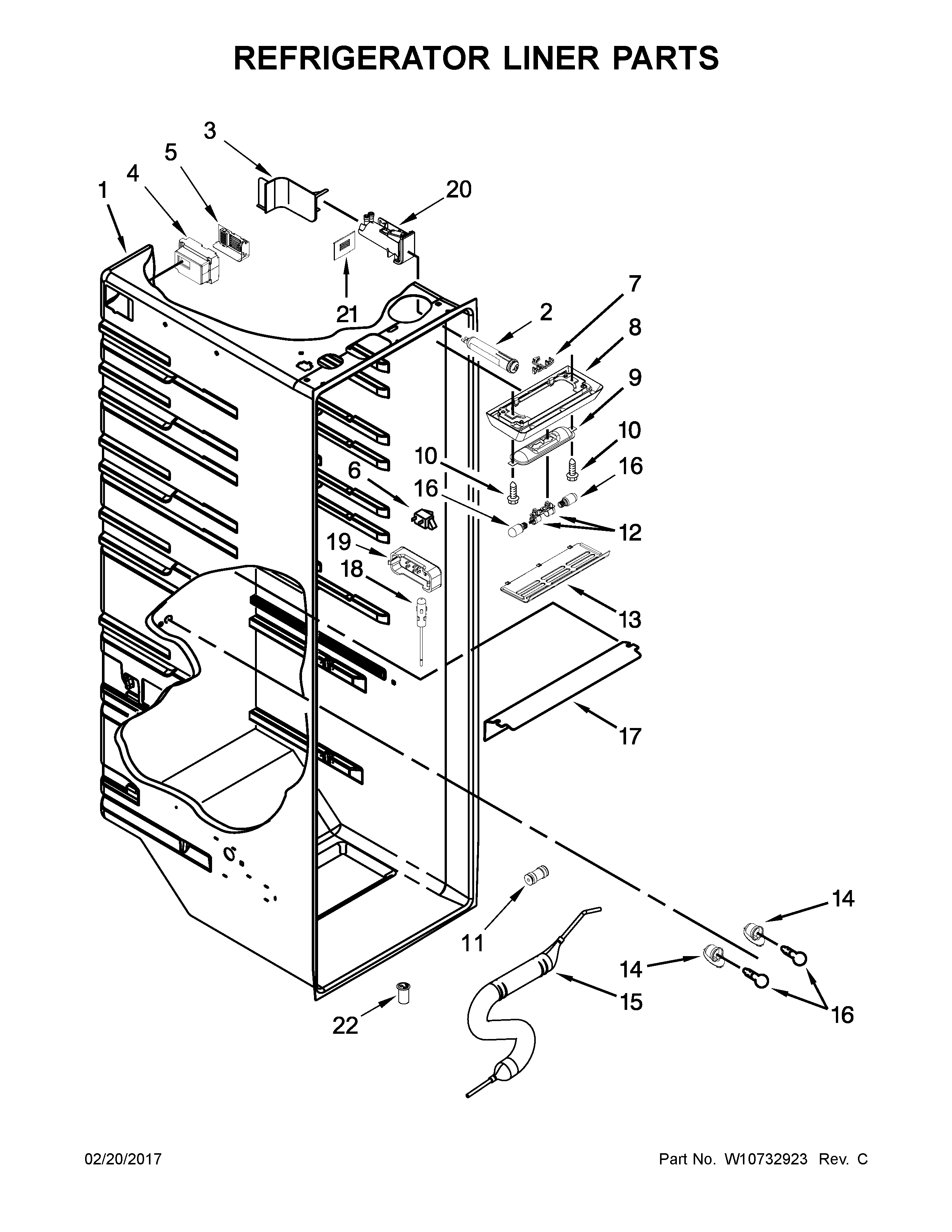 Whirlpool WRS586FLDW00 refrigerator liner parts diagram