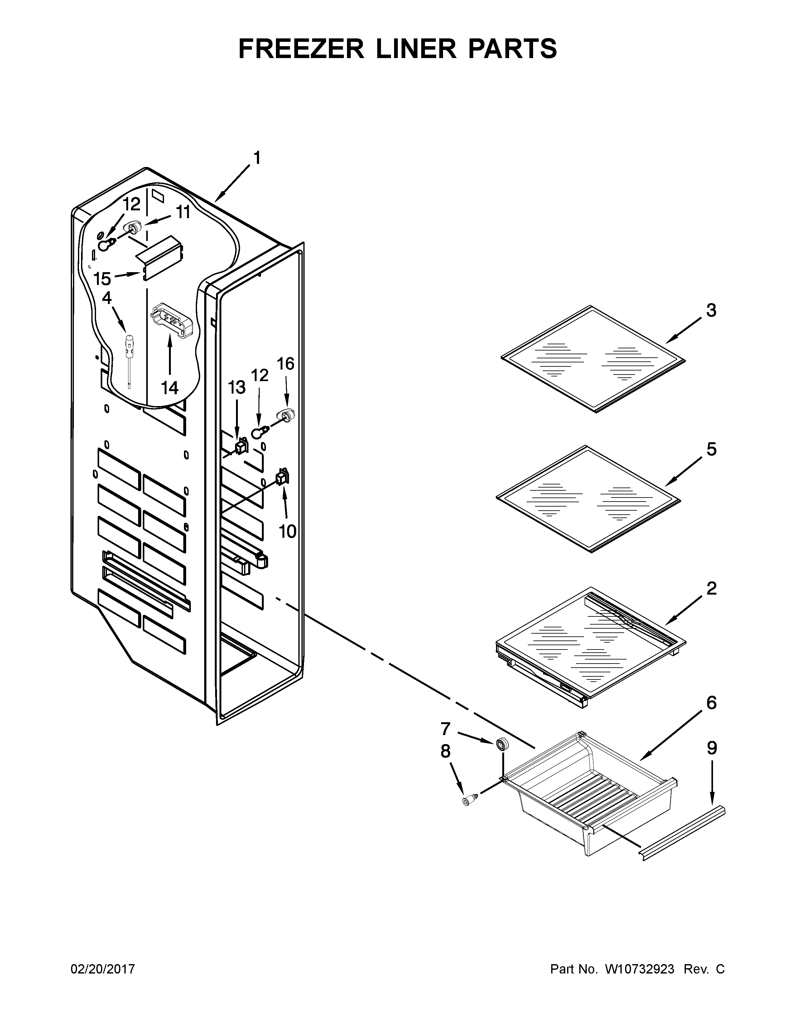 Whirlpool WRS586FLDW00 freezer liner parts diagram