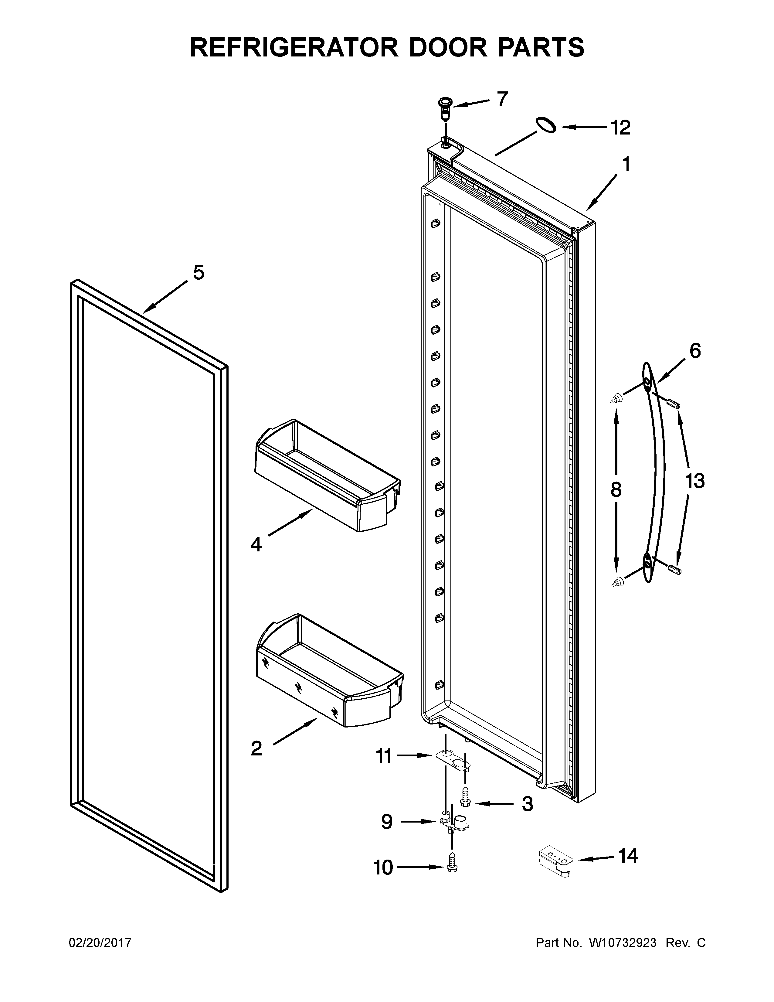 Whirlpool WRS586FLDW00 refrigerator door parts diagram