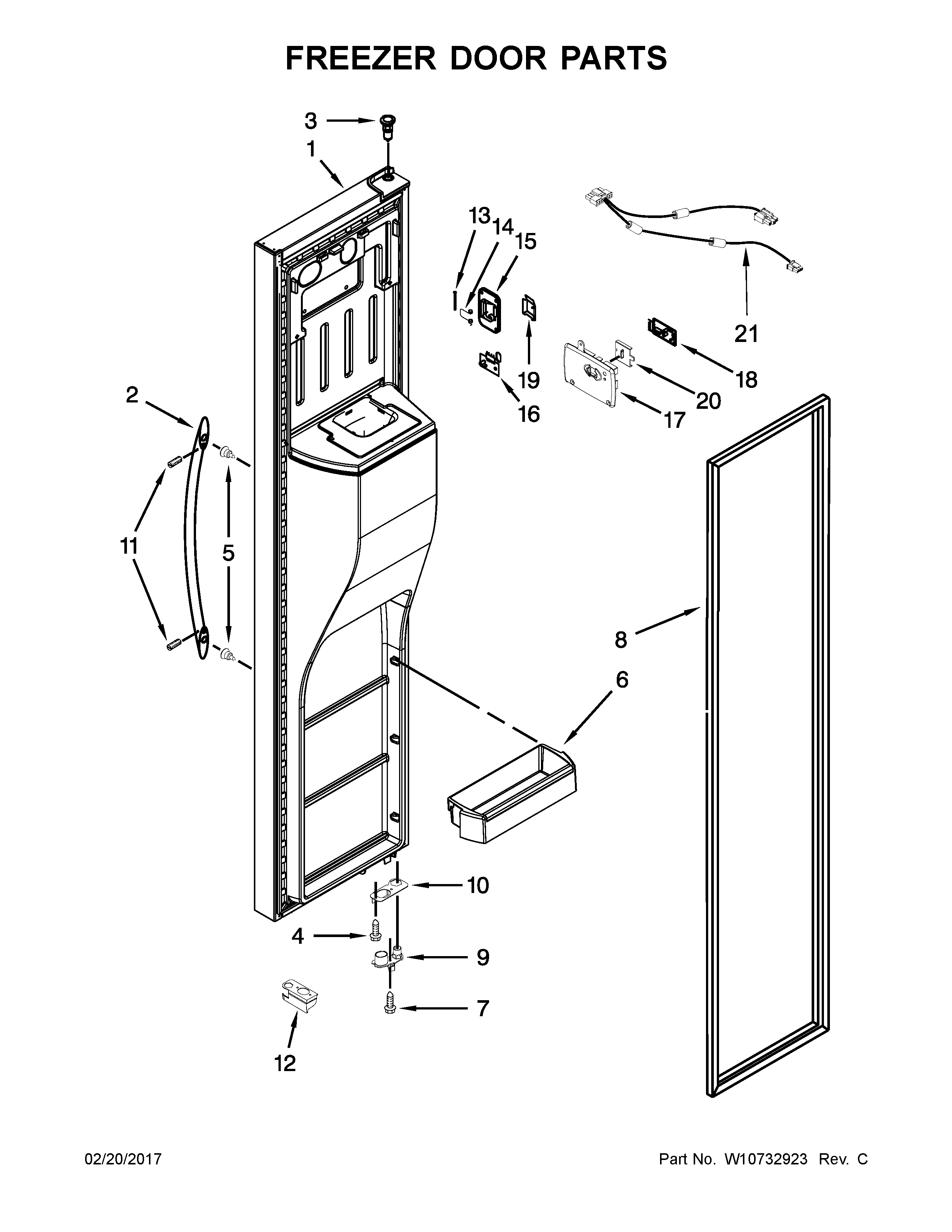 Whirlpool WRS586FLDW00 freezer door parts diagram