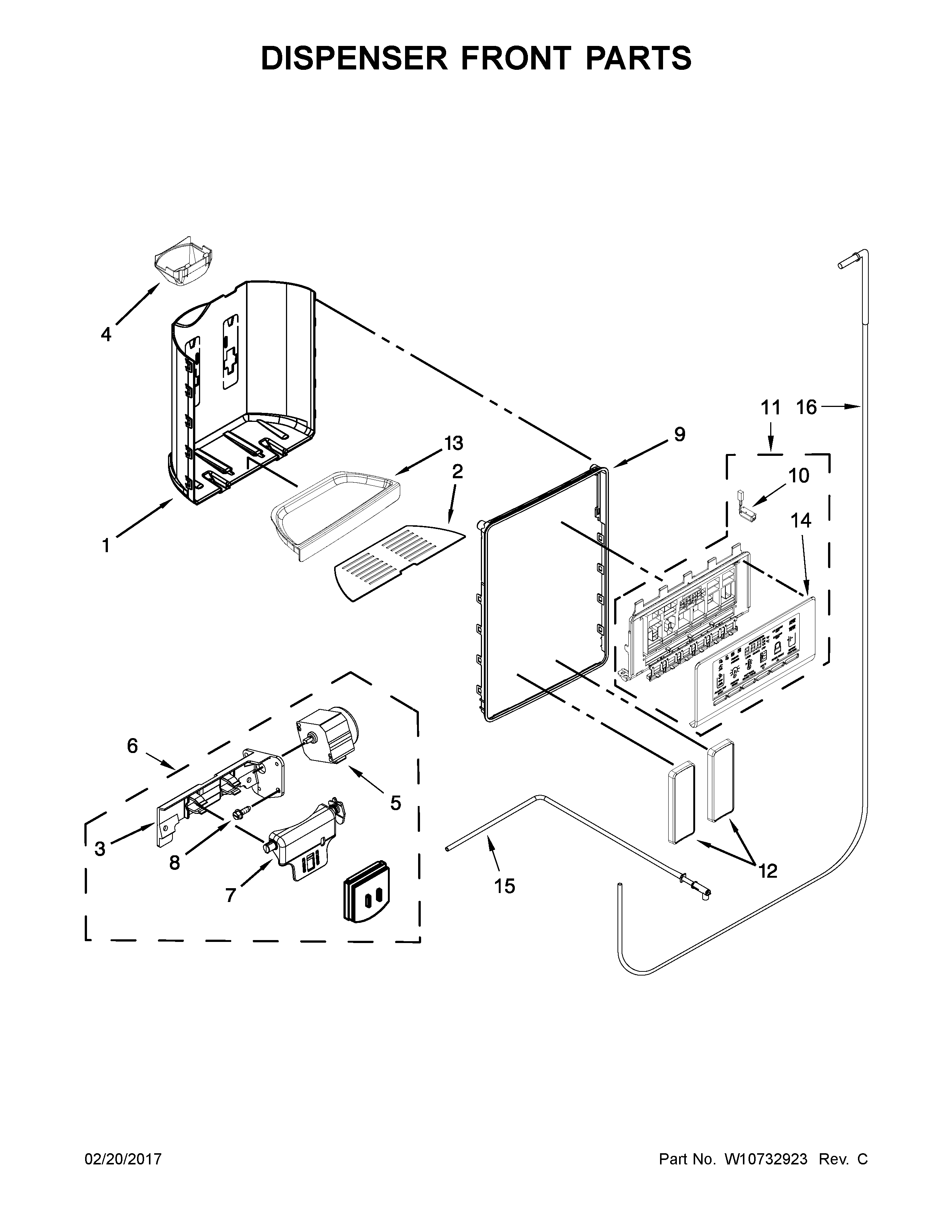 Whirlpool WRS586FLDW00 dispenser front parts diagram