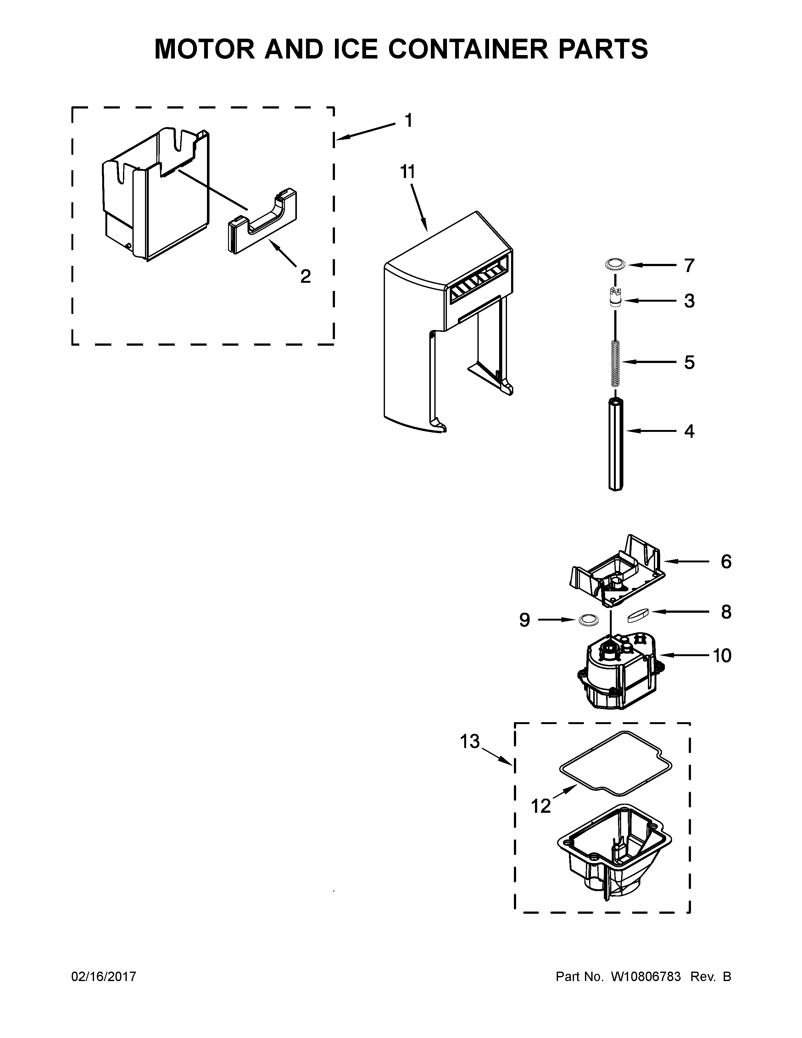 Whirlpool WRS586FIEH01 icemaker and ice container parts diagram