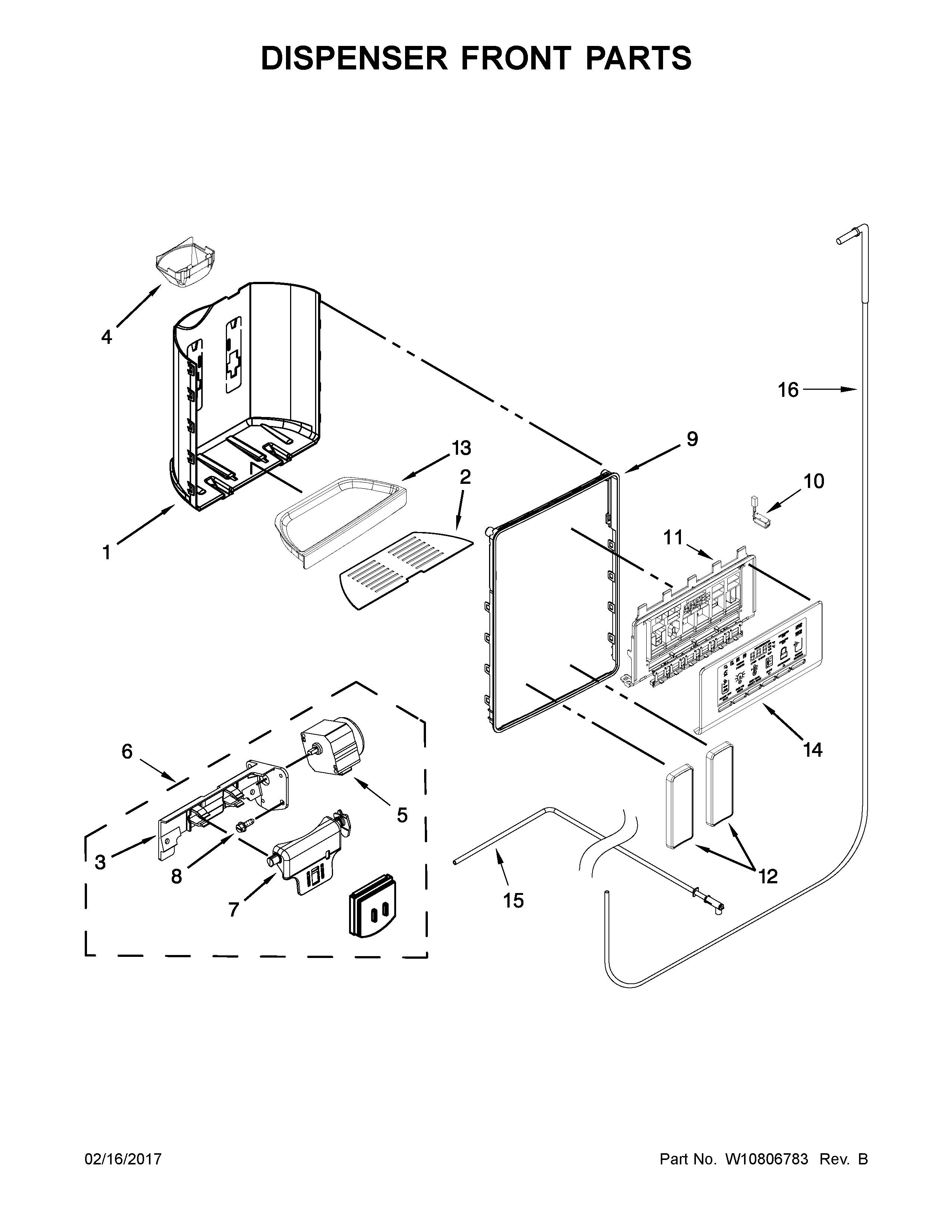 Whirlpool WRS586FIEH01 dispenser front parts diagram