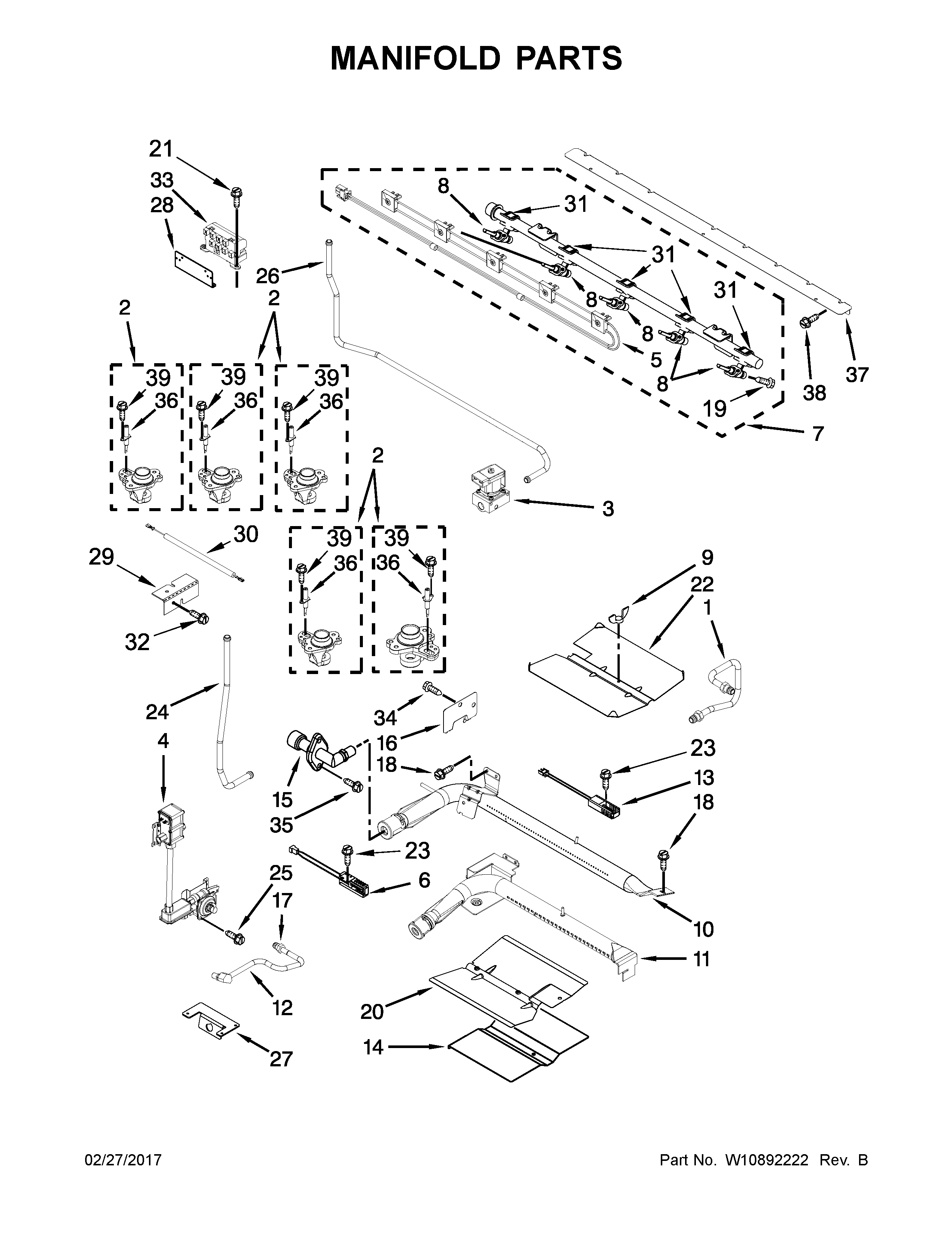 KitchenAid KFGD500EBL04 manifold parts diagram