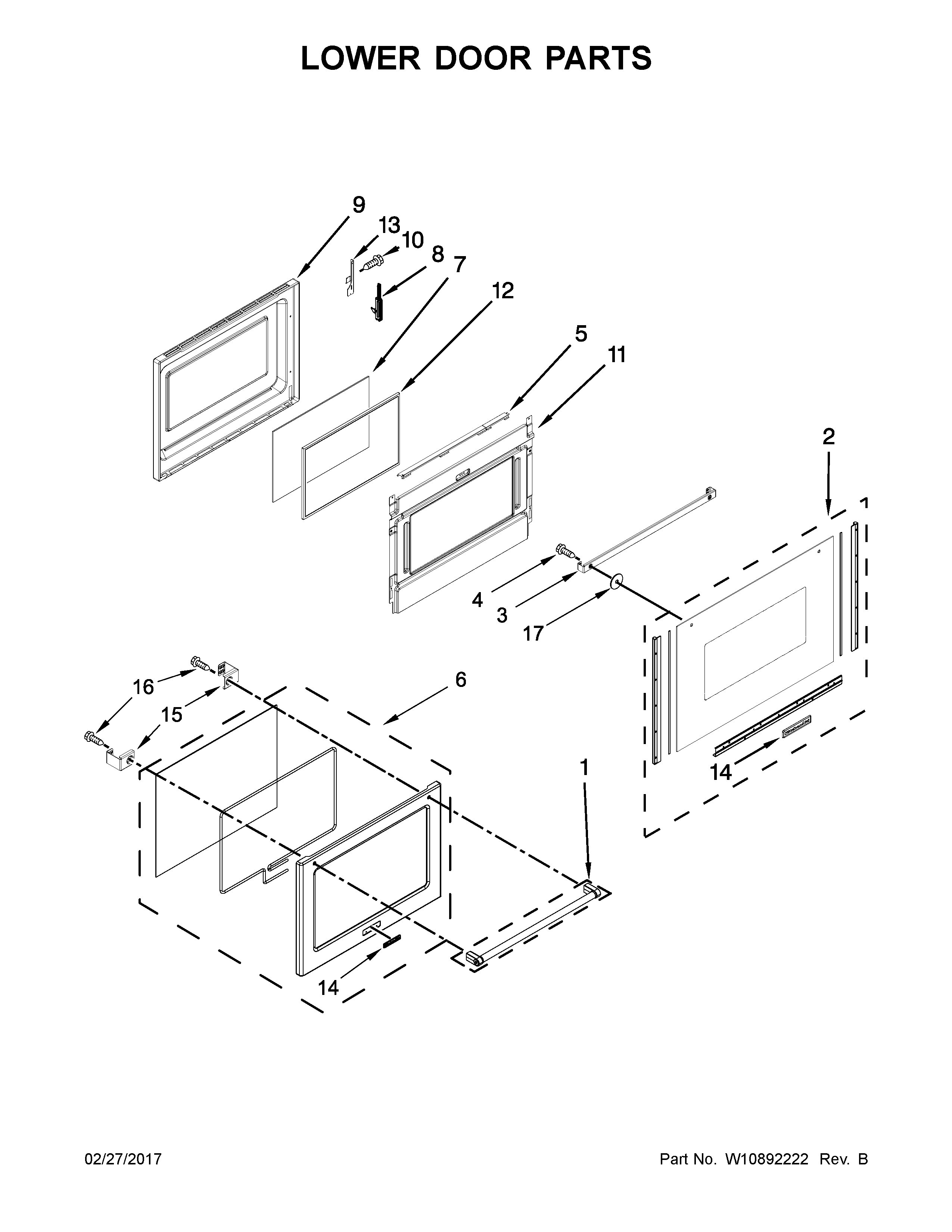 KitchenAid KFGD500EBL04 lower door parts diagram