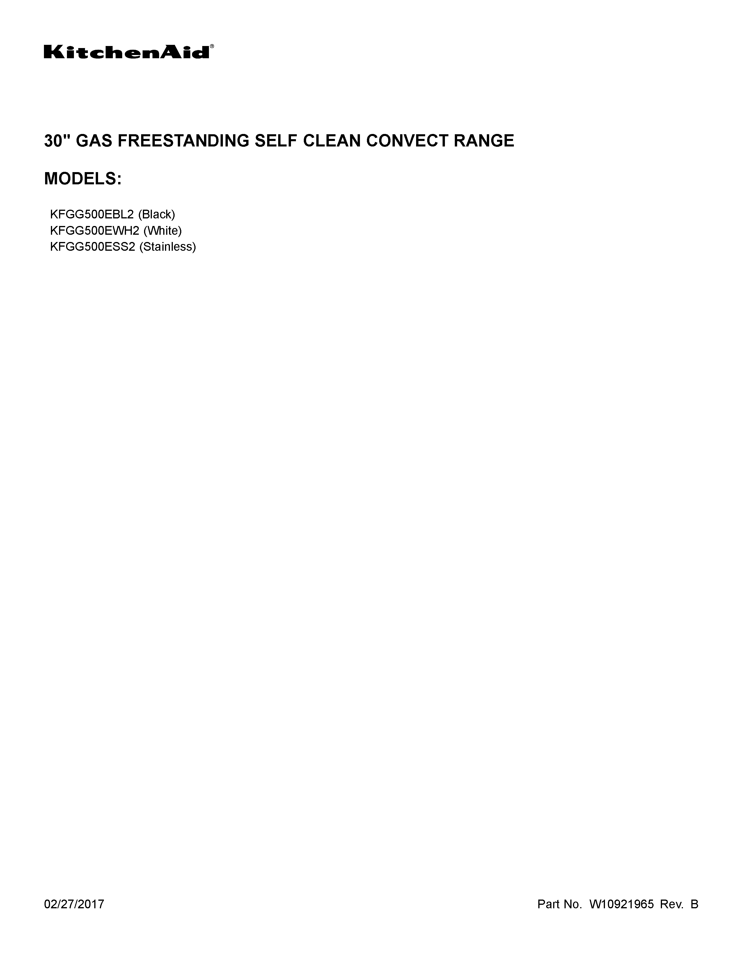 KitchenAid KFGG500EWH2 cover sheet diagram