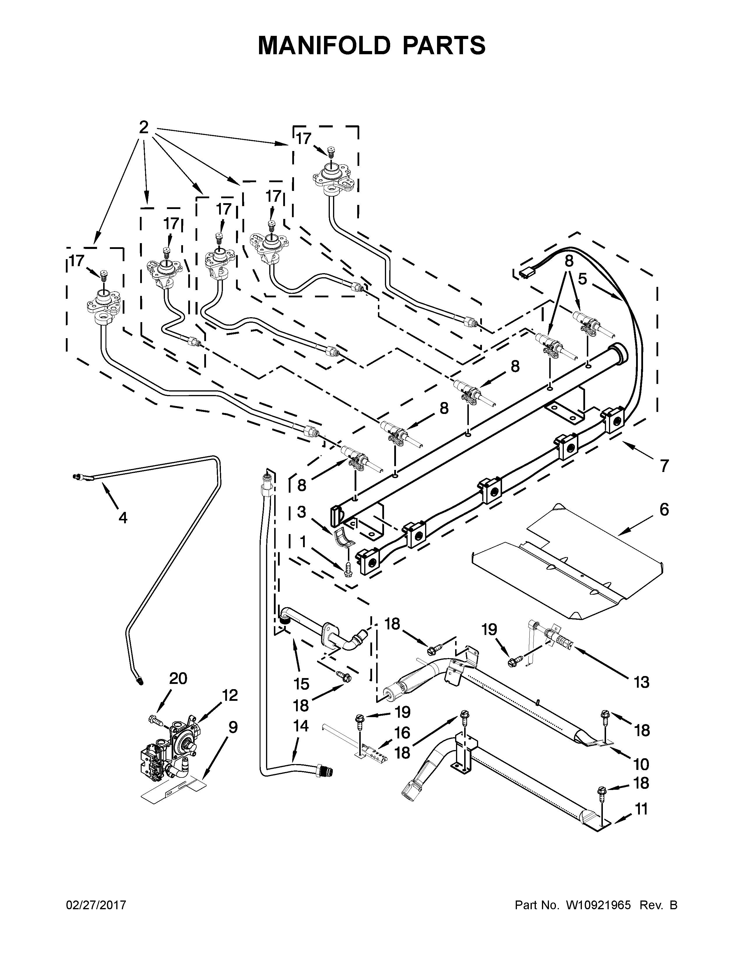 KitchenAid KFGG500EWH2 manifold parts diagram