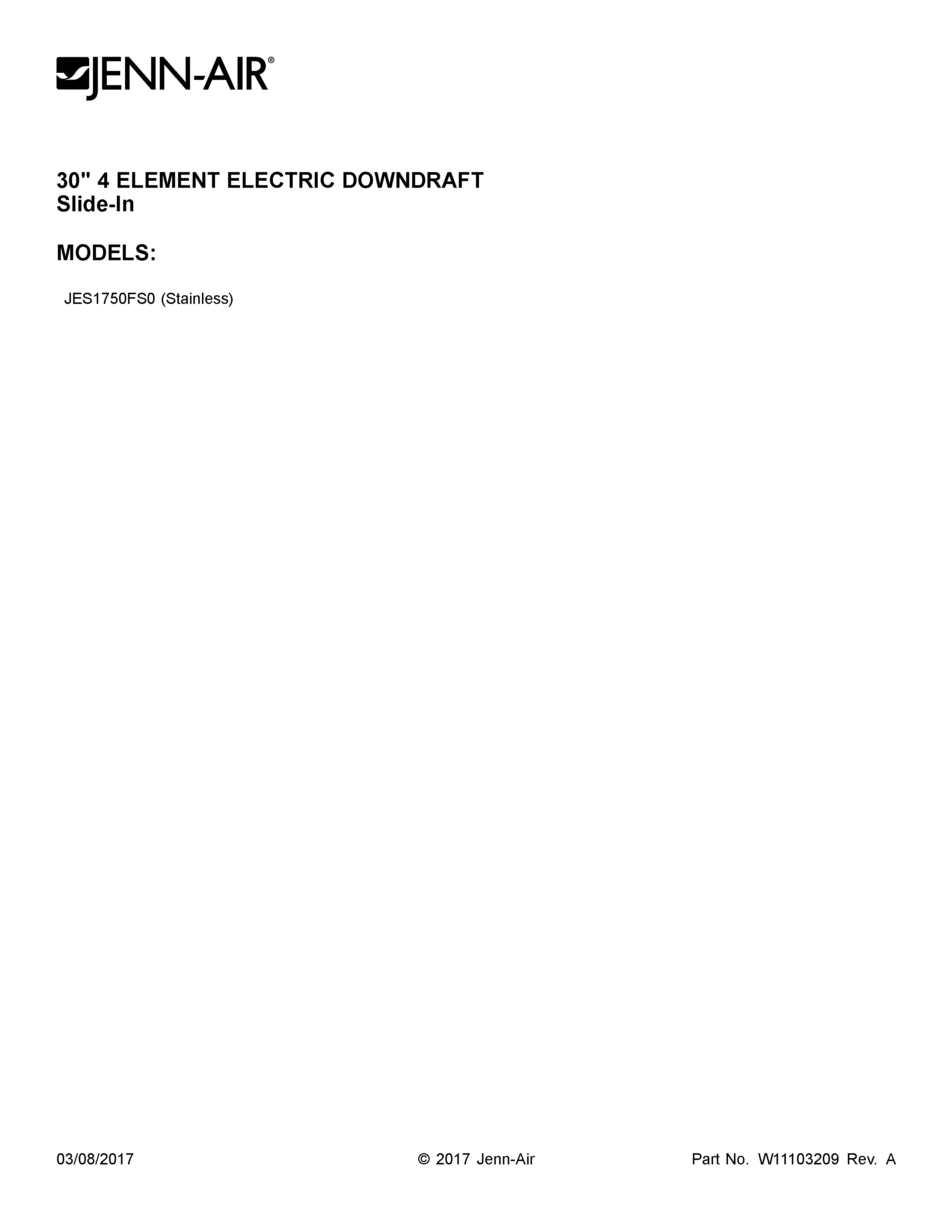Jenn-Air JES1750FS0 cover sheet diagram