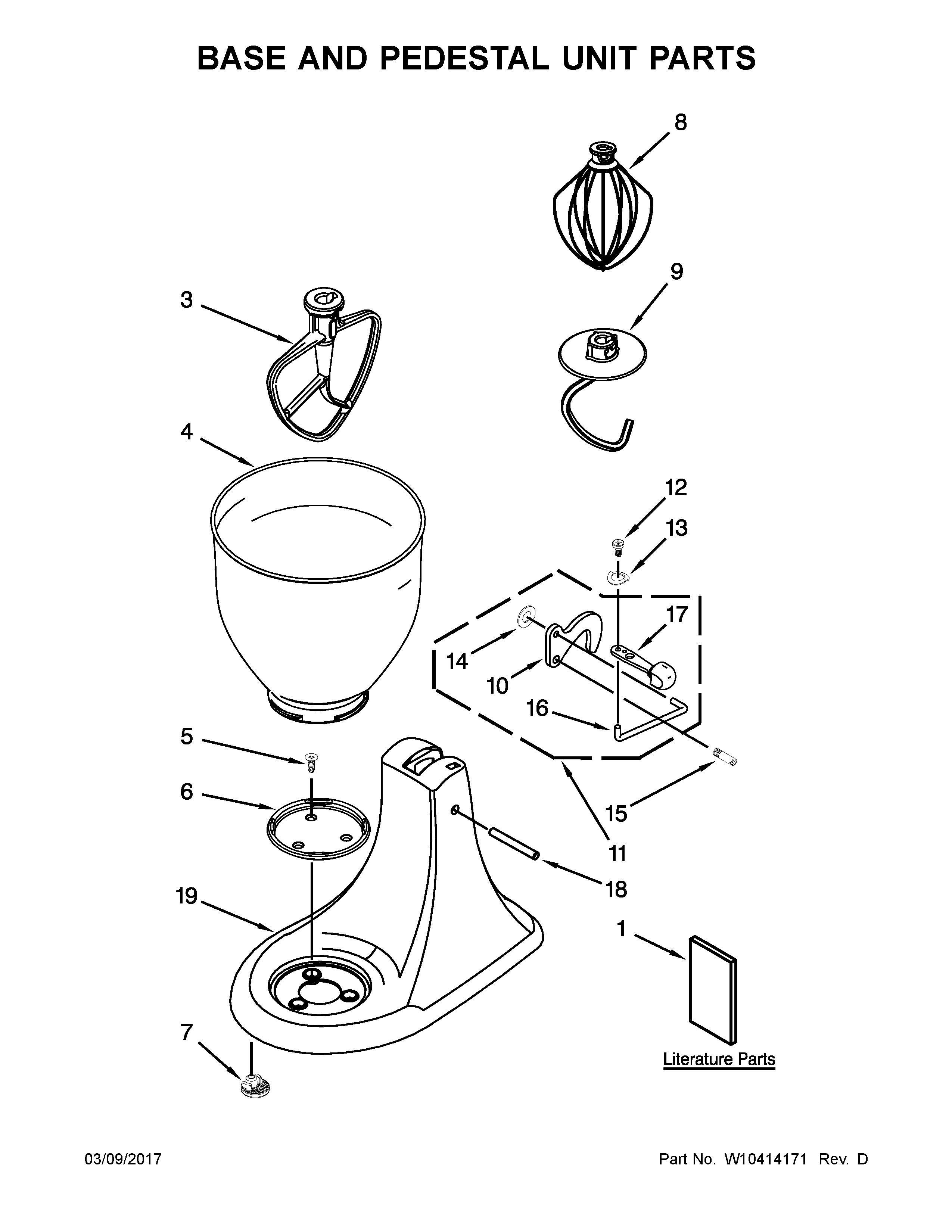 KitchenAid 9KSM95IC0 base and pedestal unit parts diagram