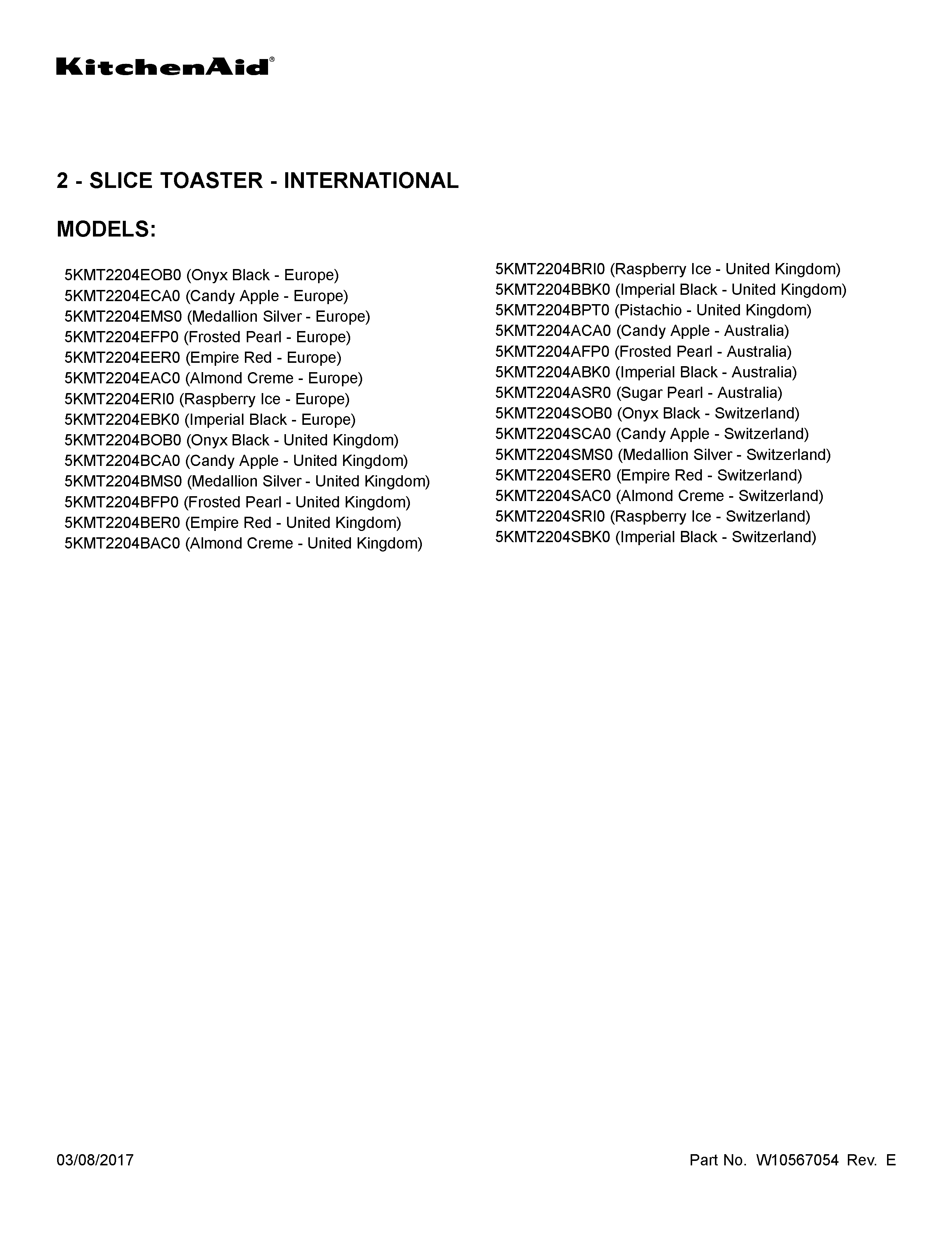 KitchenAid 5KMT2204SRI0 cover sheet diagram