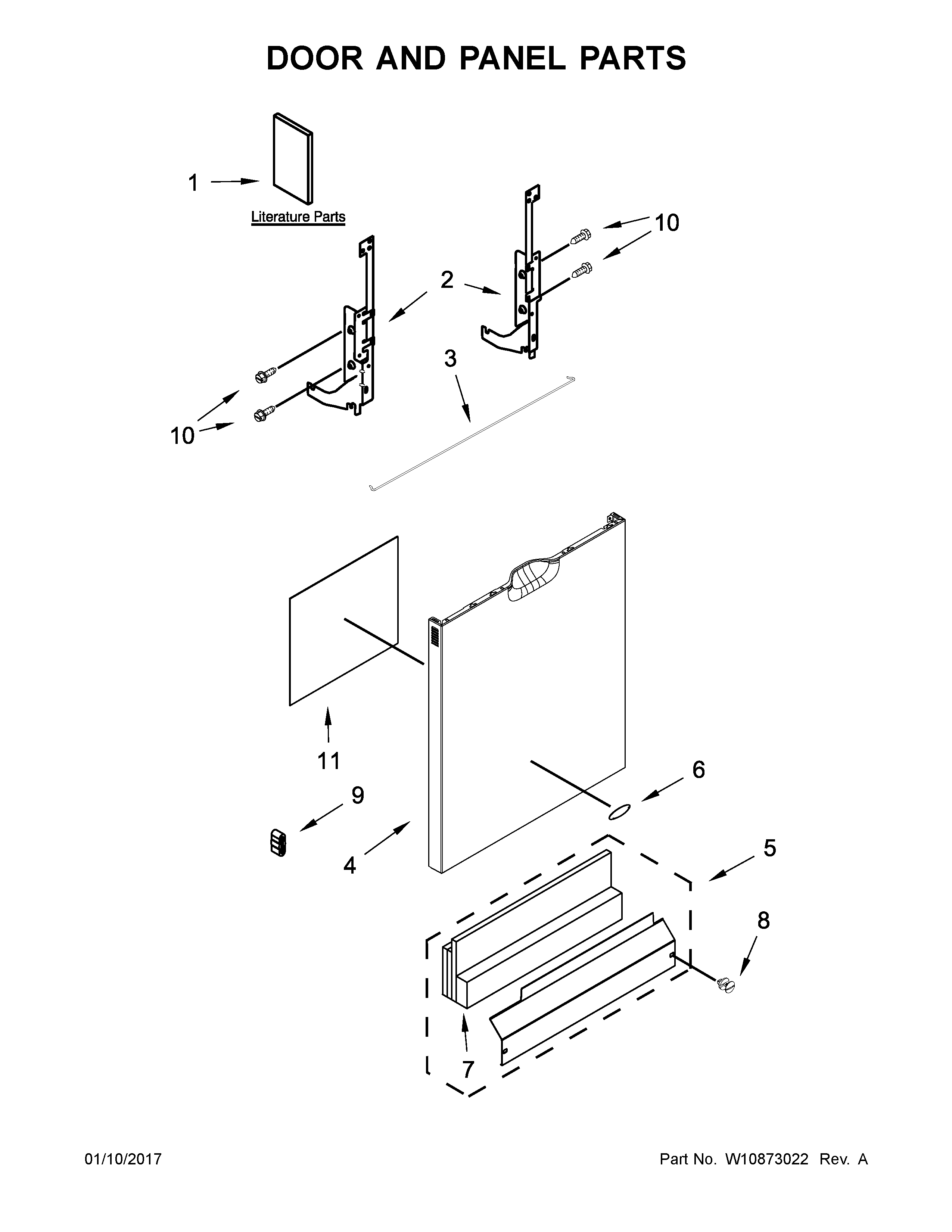 Whirlpool WDF540PADM3 door and panel parts diagram