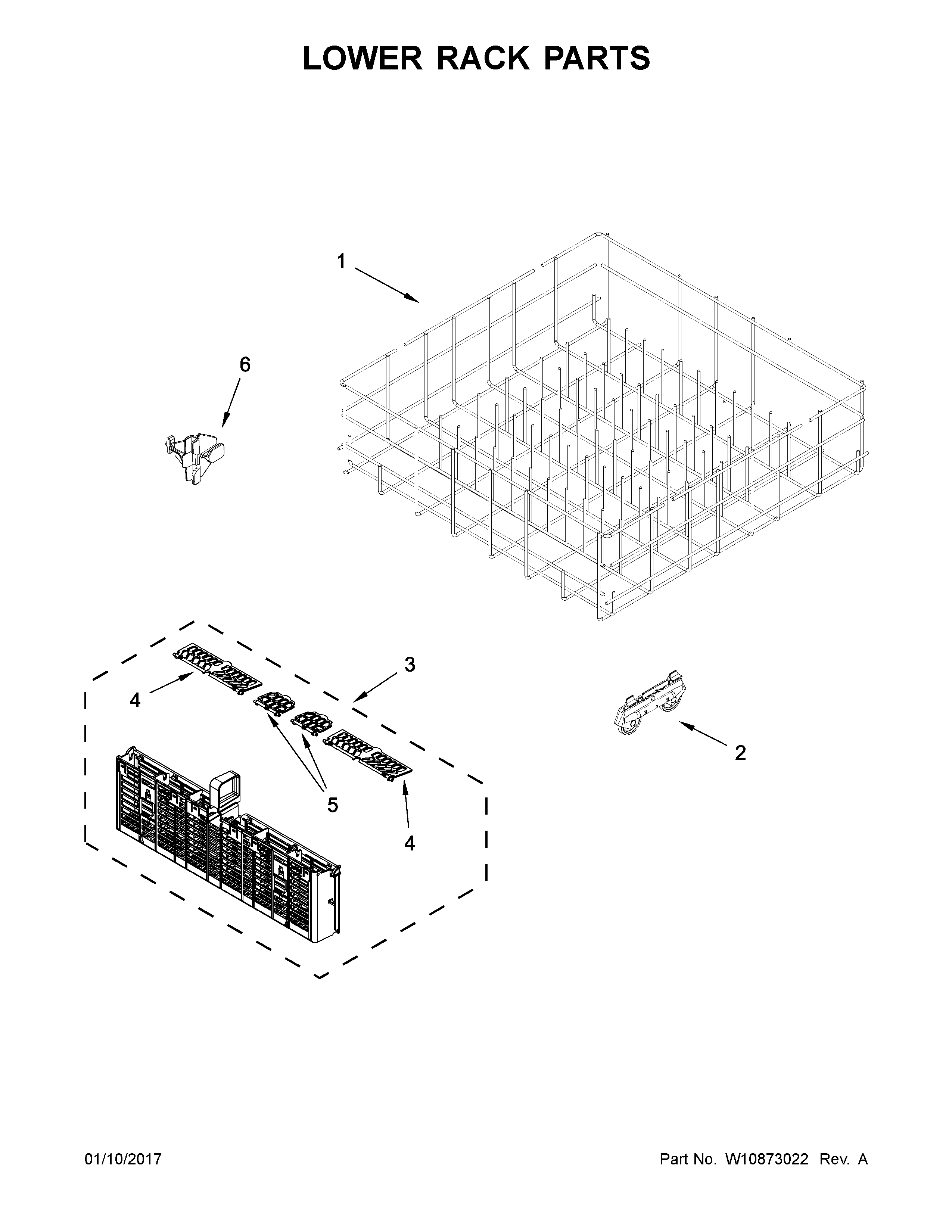 Whirlpool WDF540PADM3 lower rack parts diagram