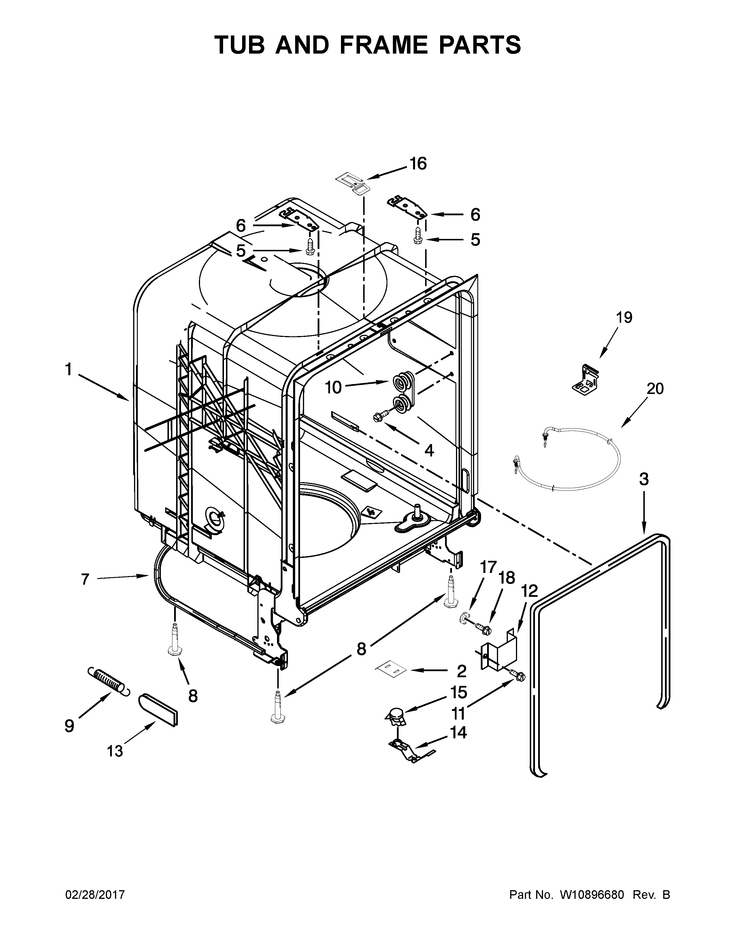 Whirlpool WDF110PABT5 tub and frame parts diagram