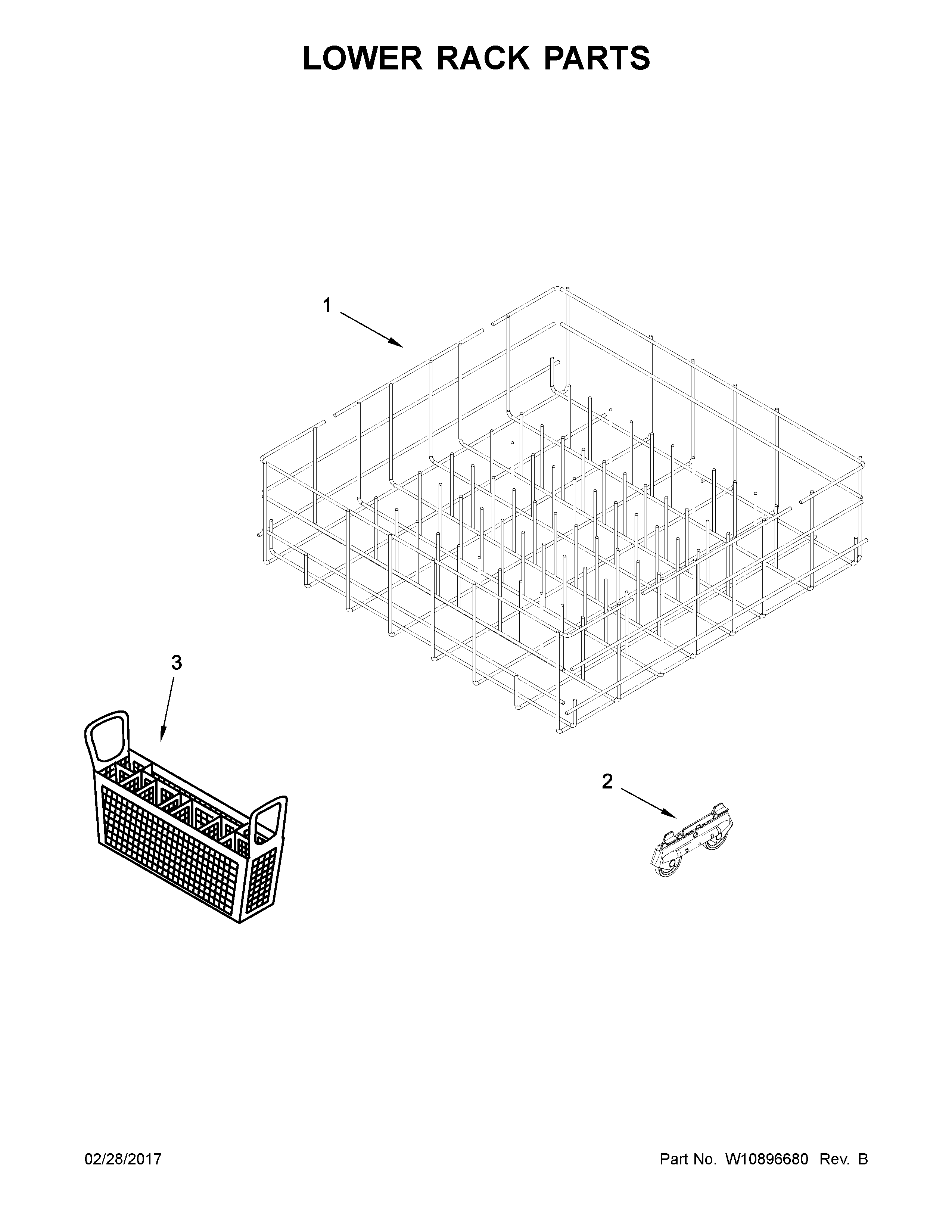 Whirlpool WDF110PABT5 lower rack parts diagram