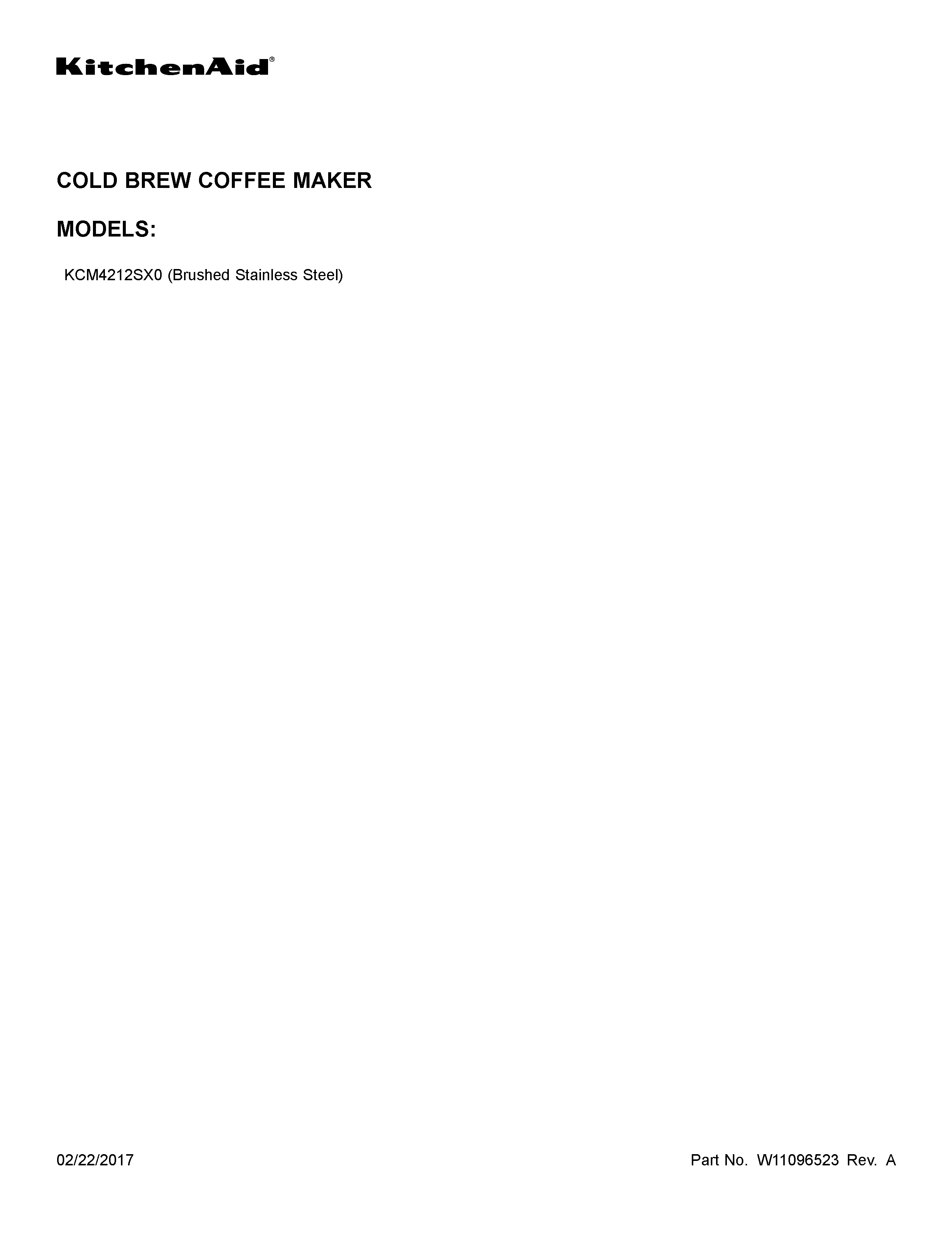 KitchenAid KCM4212SX0 cover sheet diagram