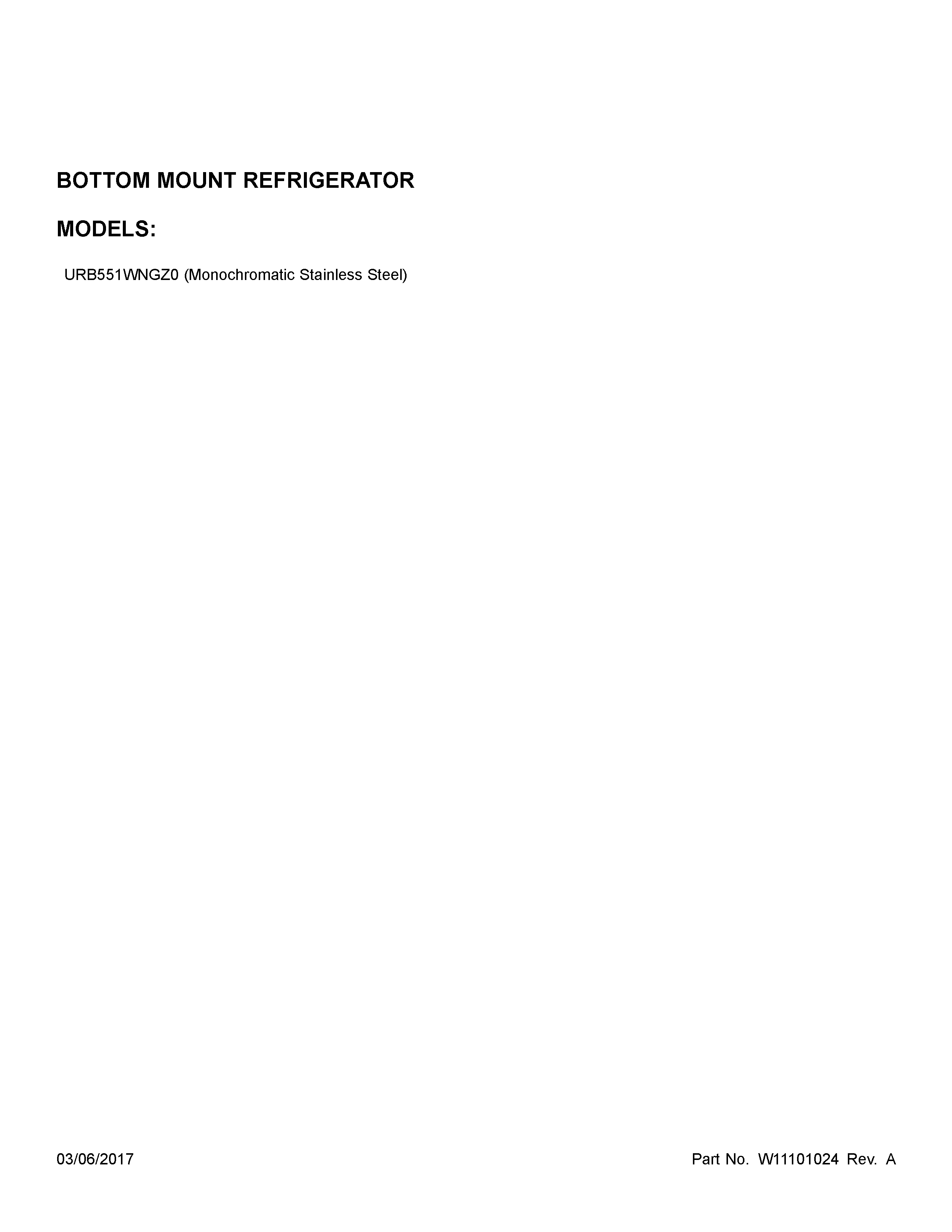 Whirlpool URB551WNGZ0 cover sheet diagram