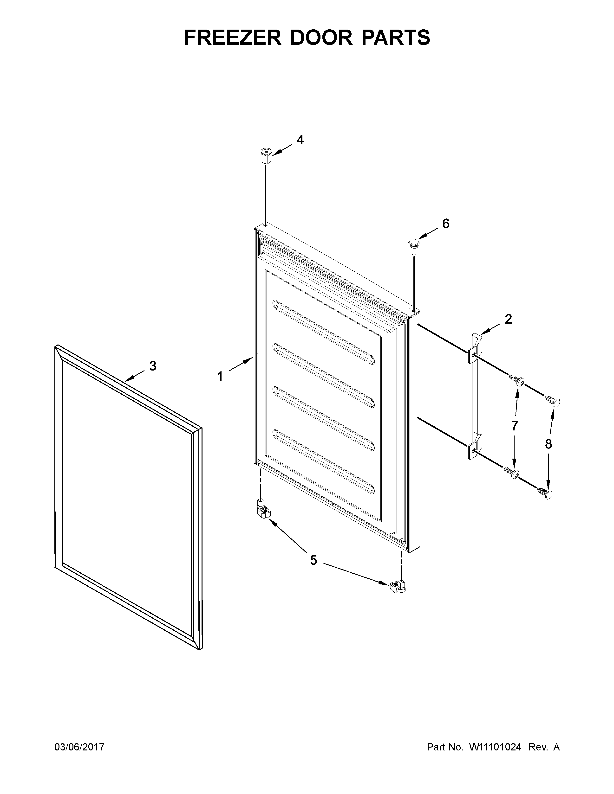 Whirlpool URB551WNGZ0 freezer door parts diagram