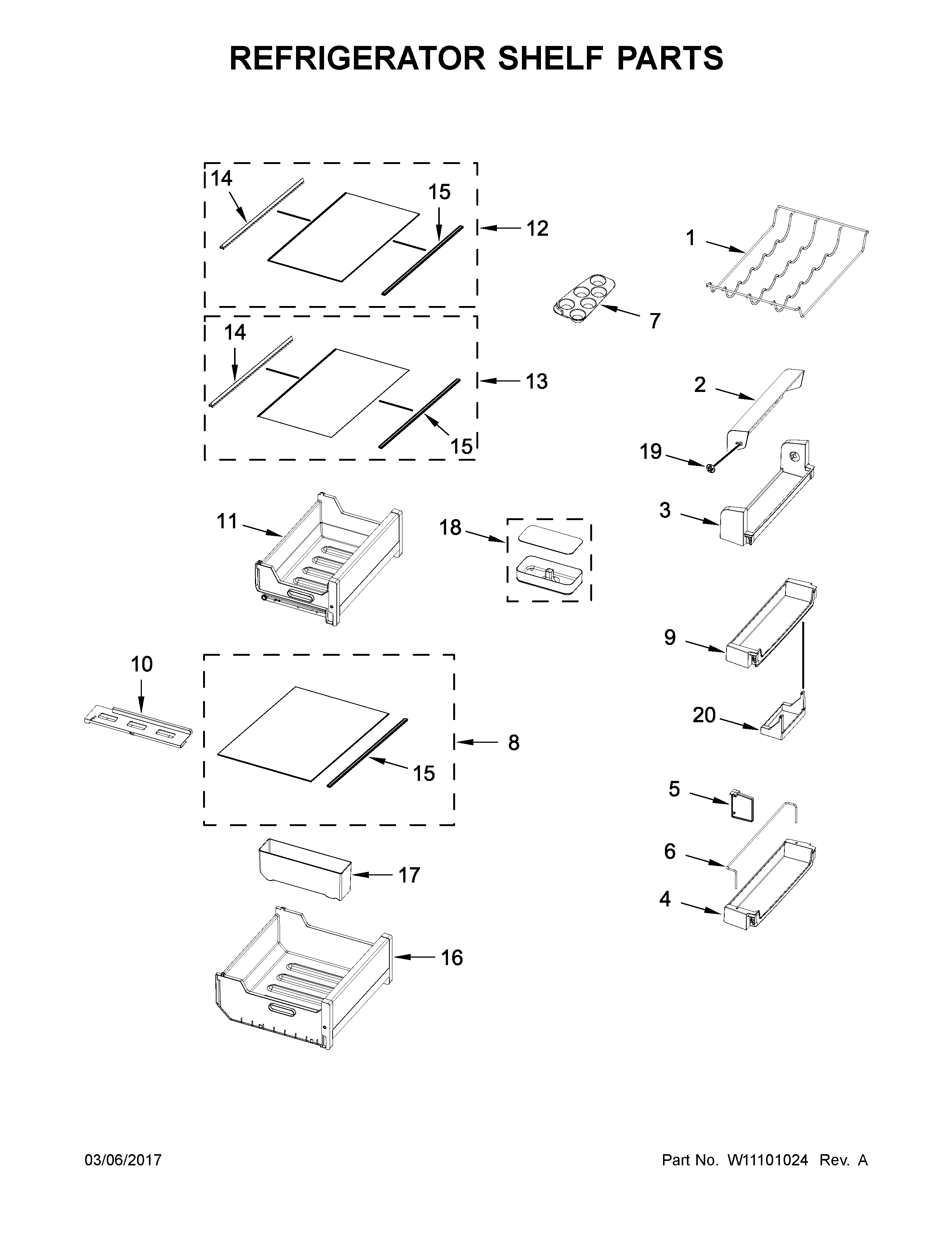 Whirlpool URB551WNGZ0 refrigerator shelf parts diagram