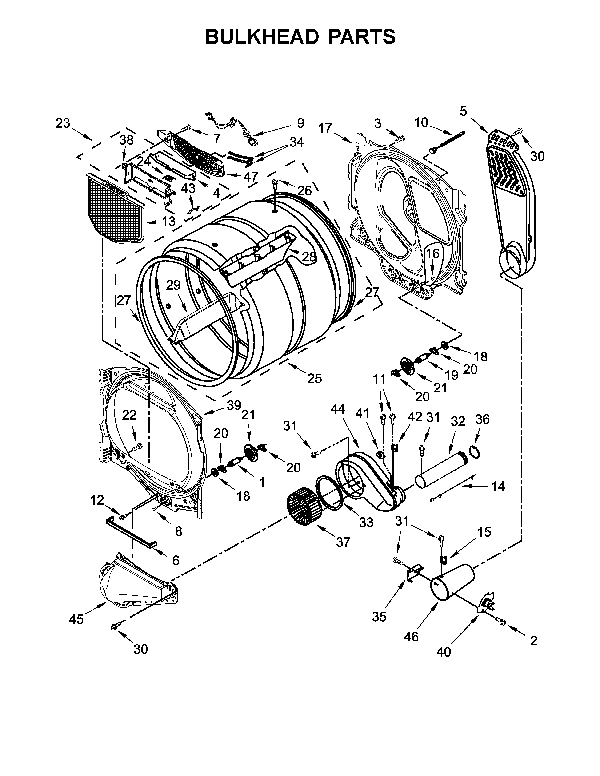 Maytag MGDB835DW0 bulkhead parts diagram