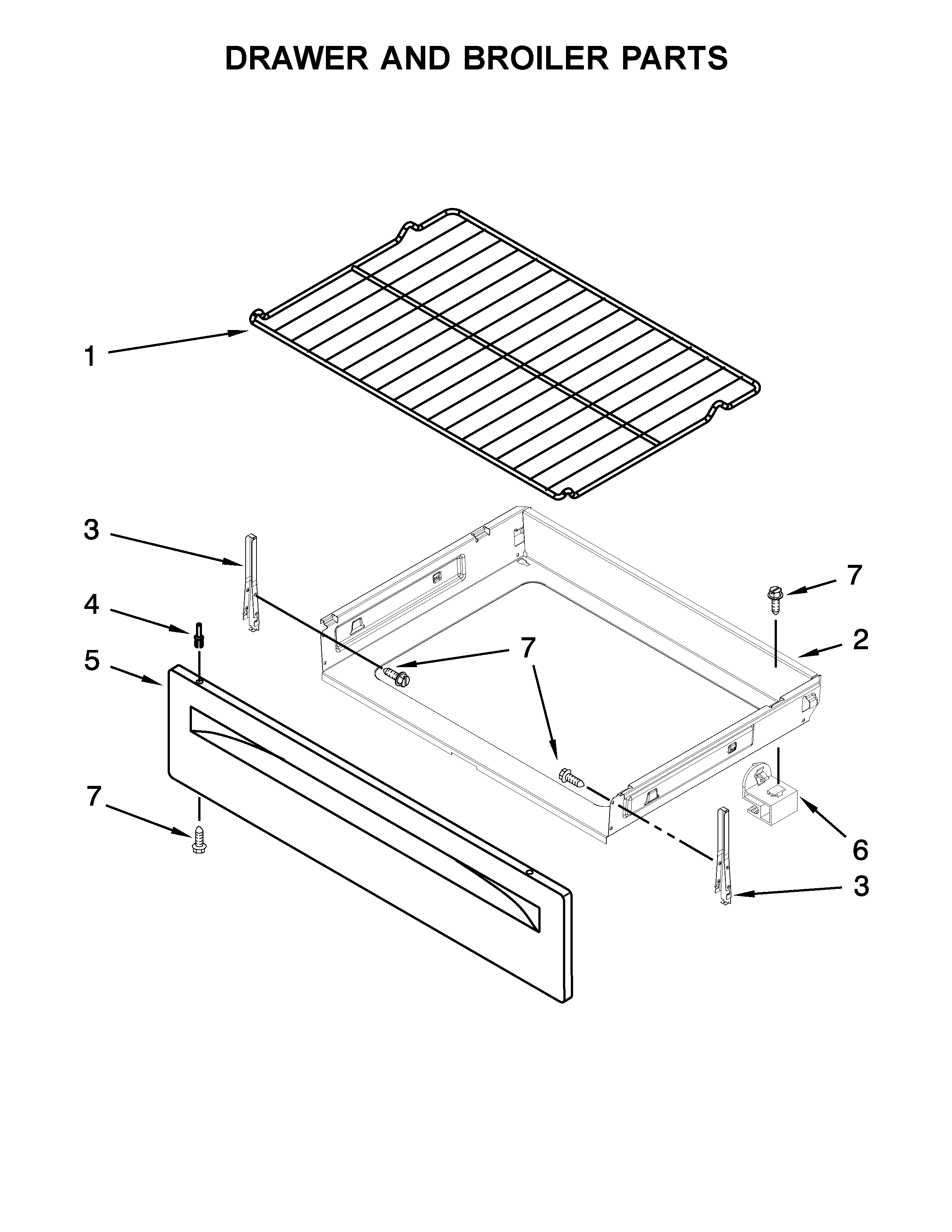 Amana ACR2303MFW0 drawer and broiler parts diagram