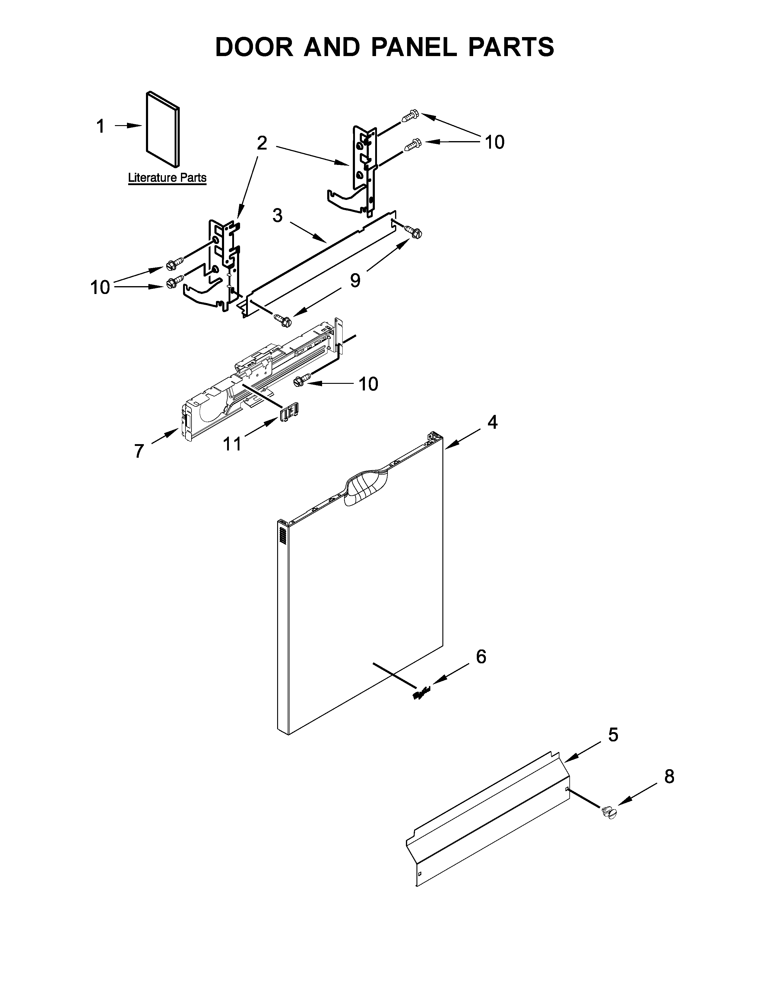 Whirlpool WDF560SAFM0 door and panel parts diagram