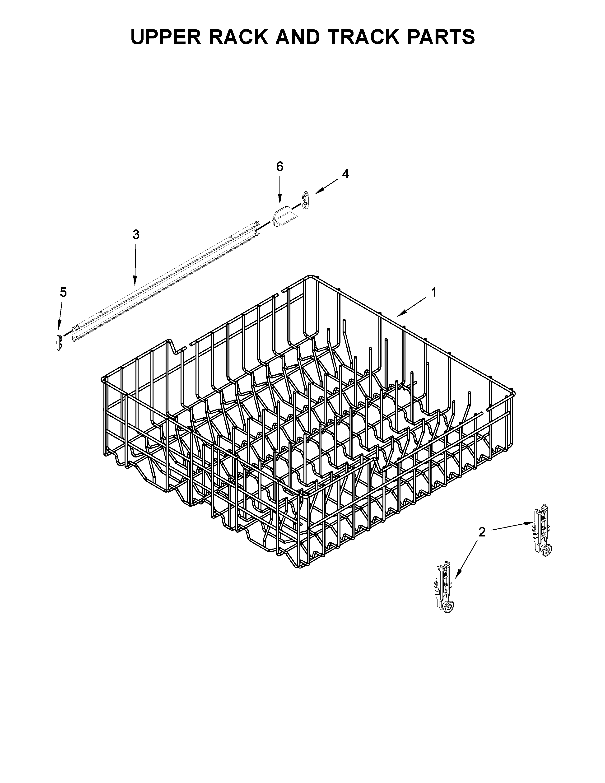 Whirlpool WDF560SAFM0 upper rack and track parts diagram
