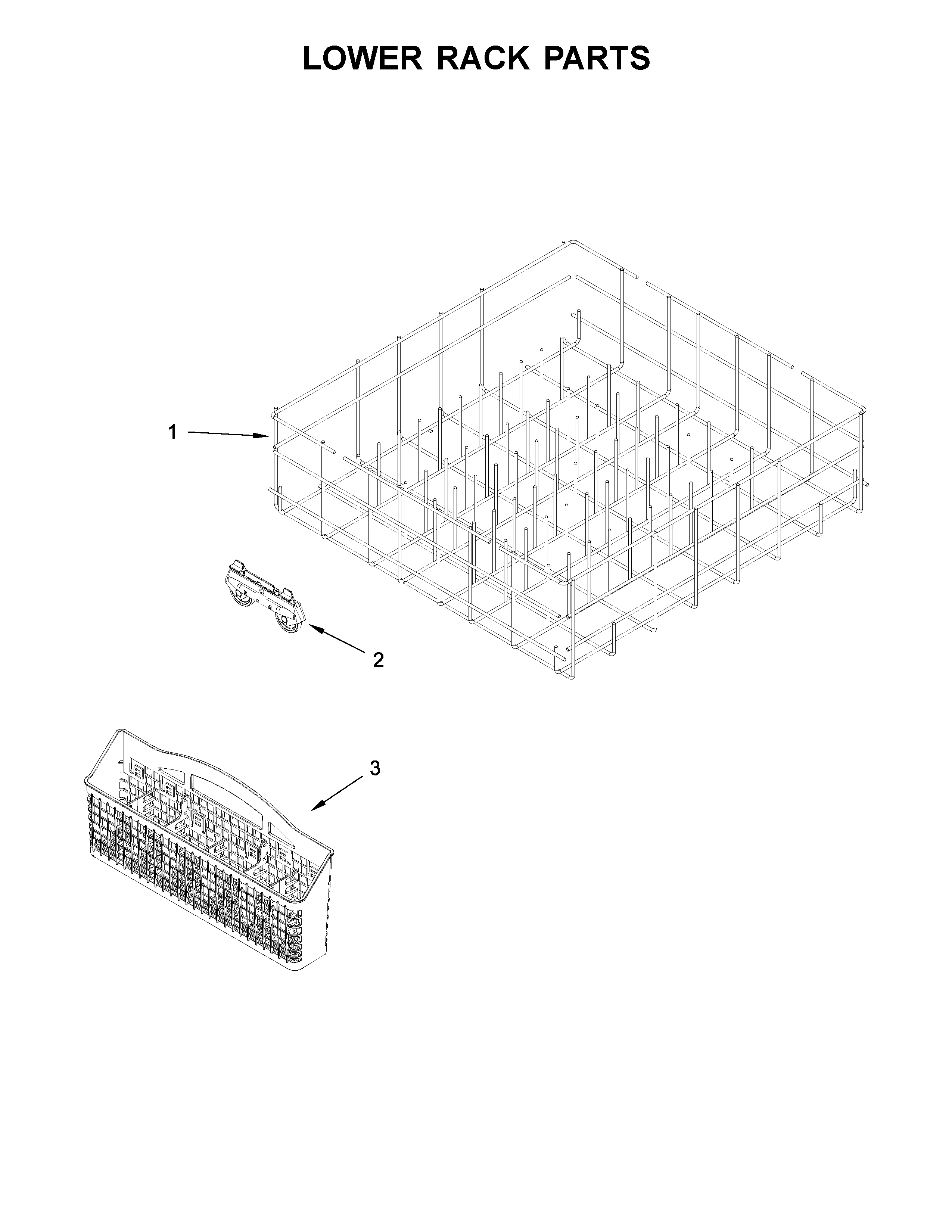 Whirlpool WDF560SAFM0 lower rack parts diagram