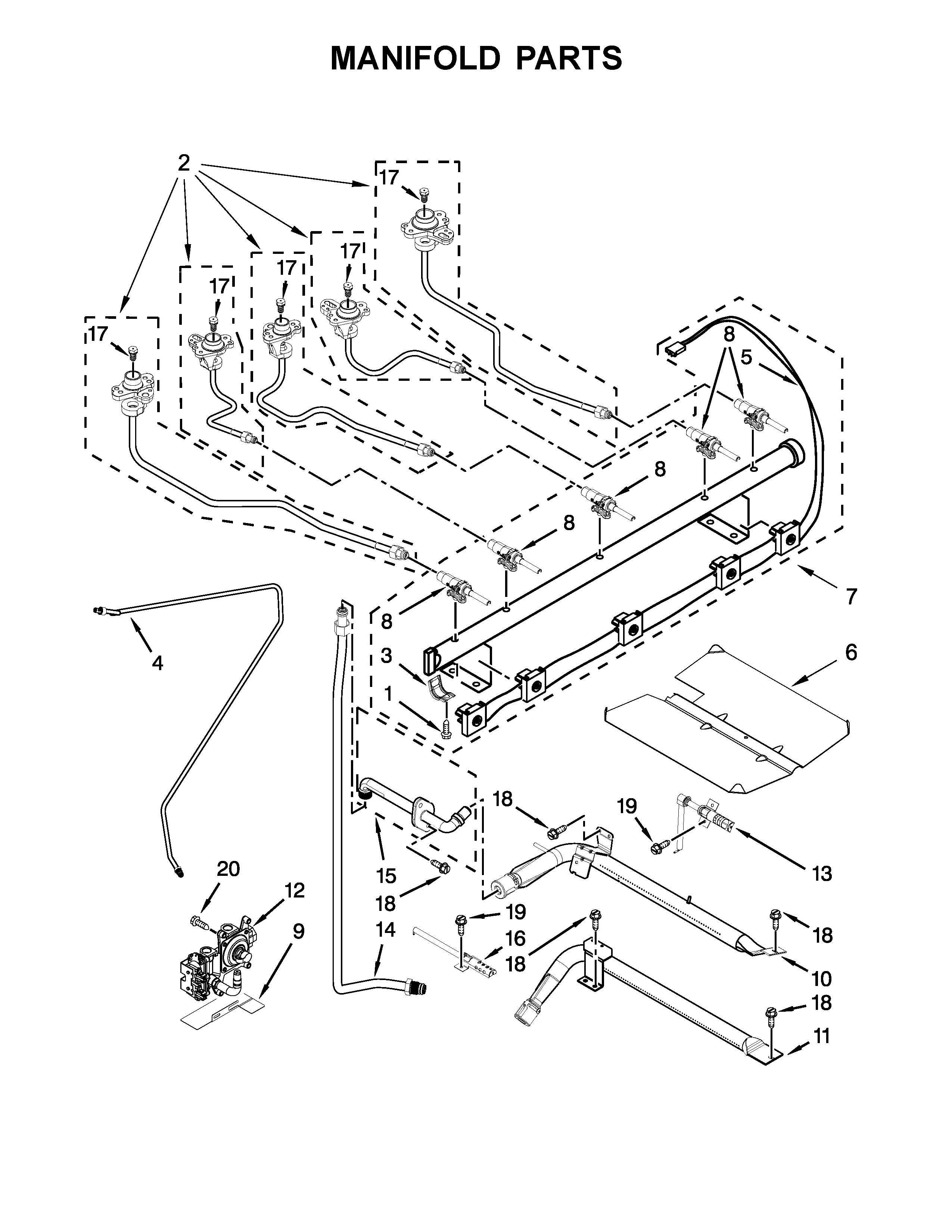 KitchenAid KFGG500EBL1 manifold parts diagram