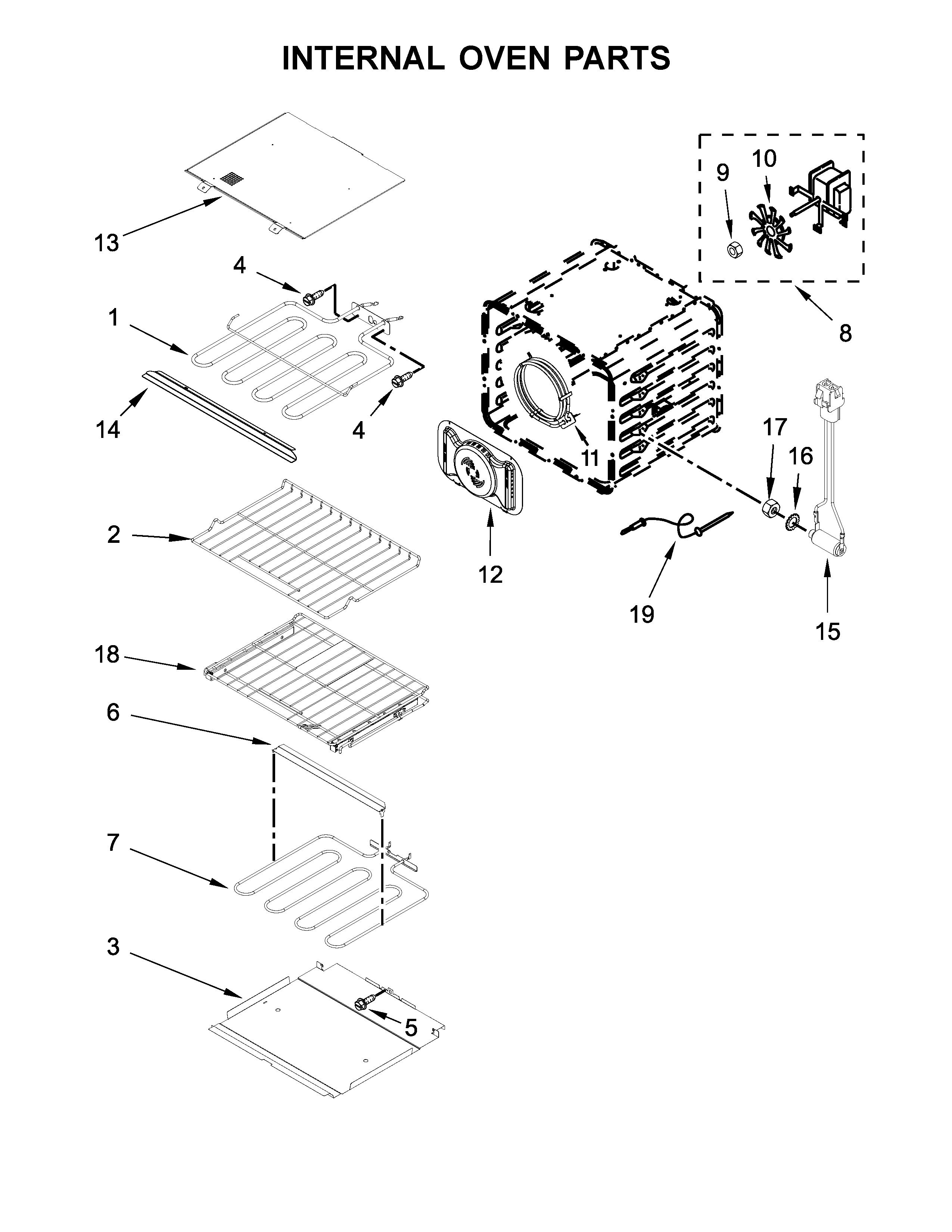 KitchenAid KOSE500EWH02 internal oven parts diagram