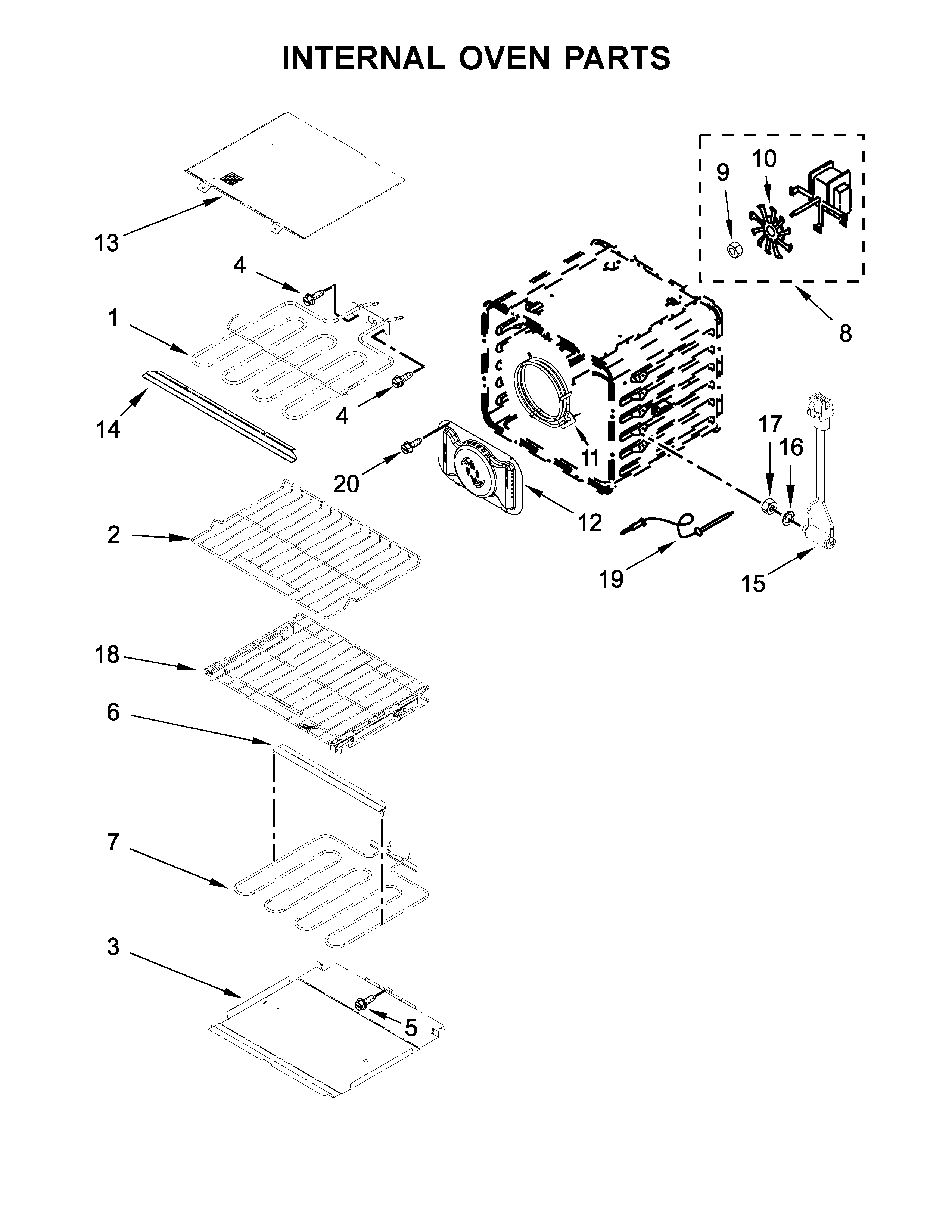 KitchenAid KOSE507EBS02 internal oven parts diagram